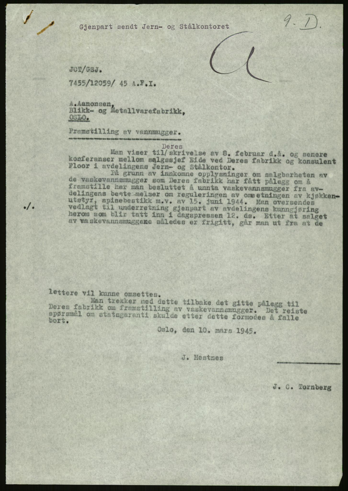 Direktoratet for industriforsyning, Sekretariatet, AV/RA-S-4153/D/Df/L0054: 9. Metallkontoret, 1940-1945, s. 351
