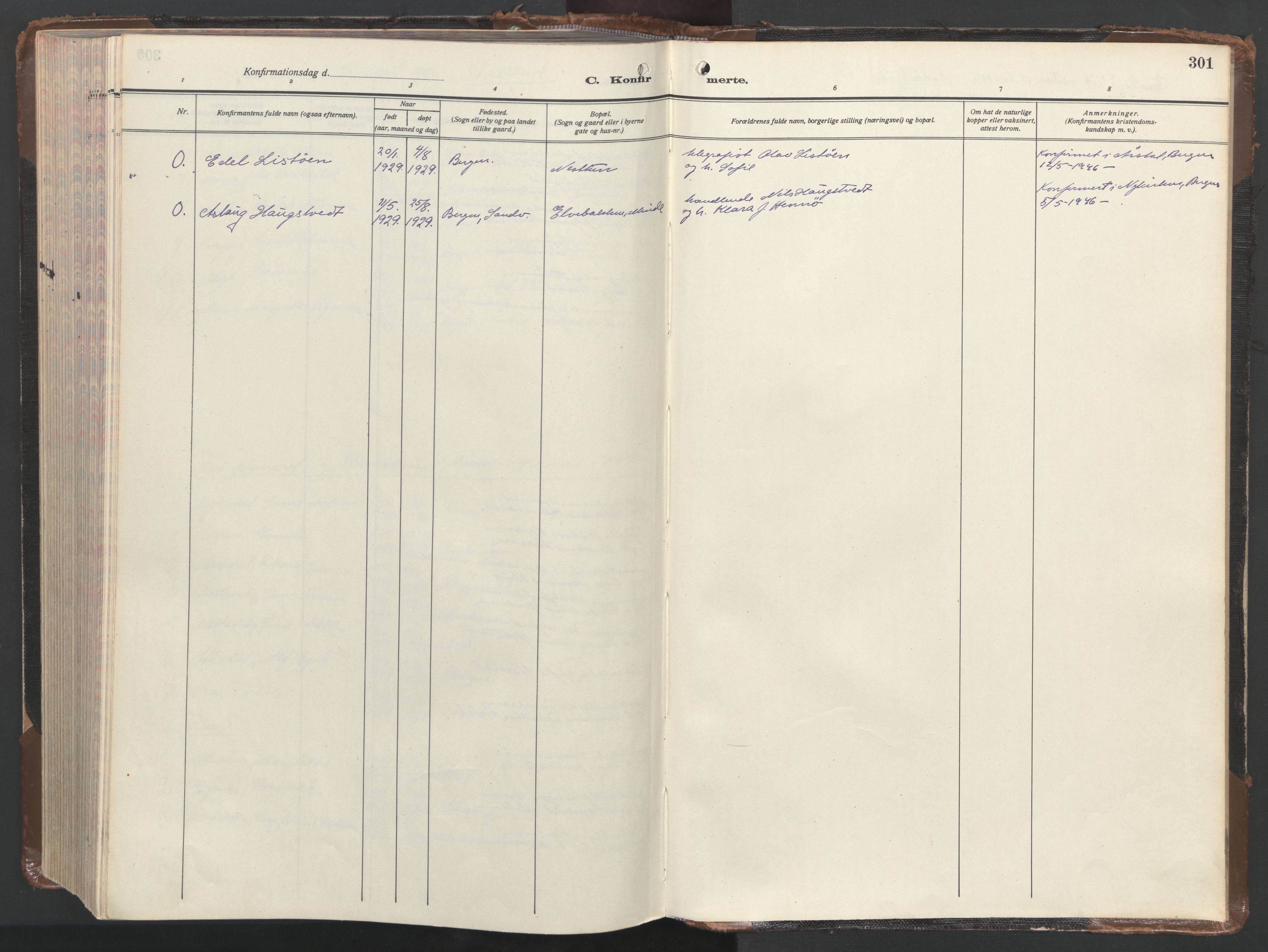 Fana Sokneprestembete, AV/SAB-A-75101/H/Haa/Haaj/L0002: Ministerialbok nr. J 2, 1936-1946, s. 301