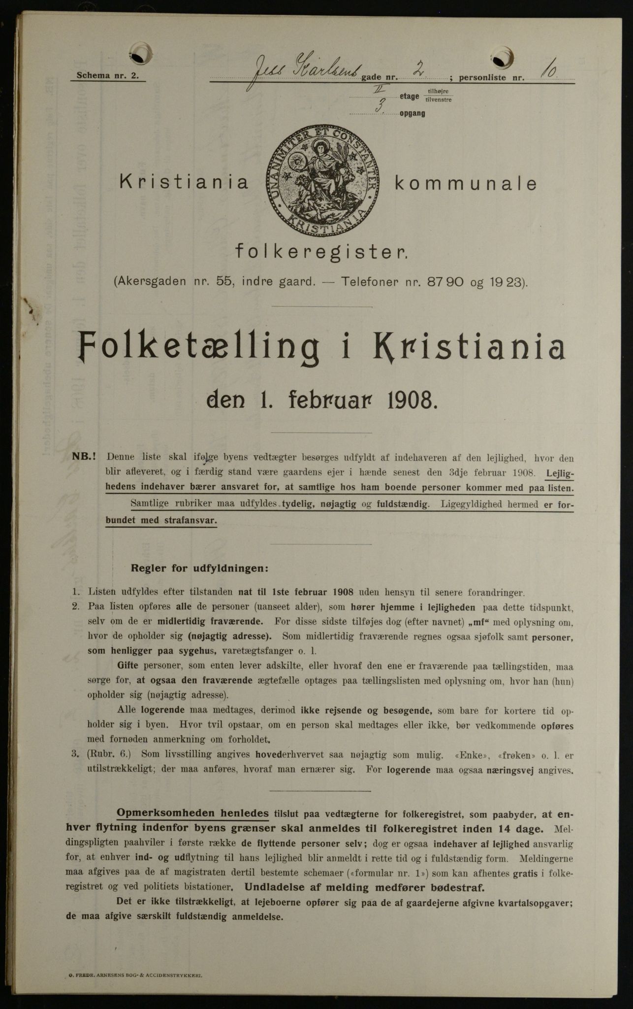 OBA, Kommunal folketelling 1.2.1908 for Kristiania kjøpstad, 1908, s. 41964