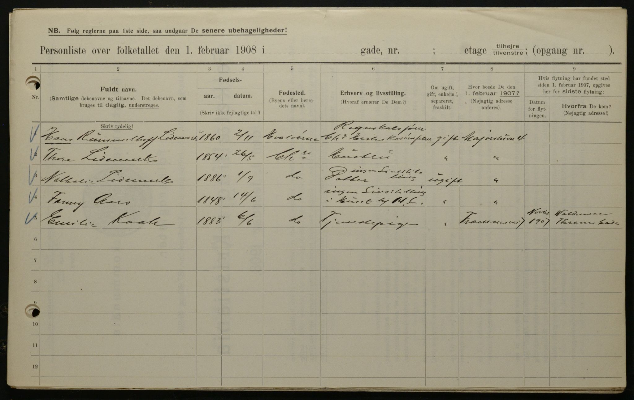 OBA, Kommunal folketelling 1.2.1908 for Kristiania kjøpstad, 1908, s. 53340