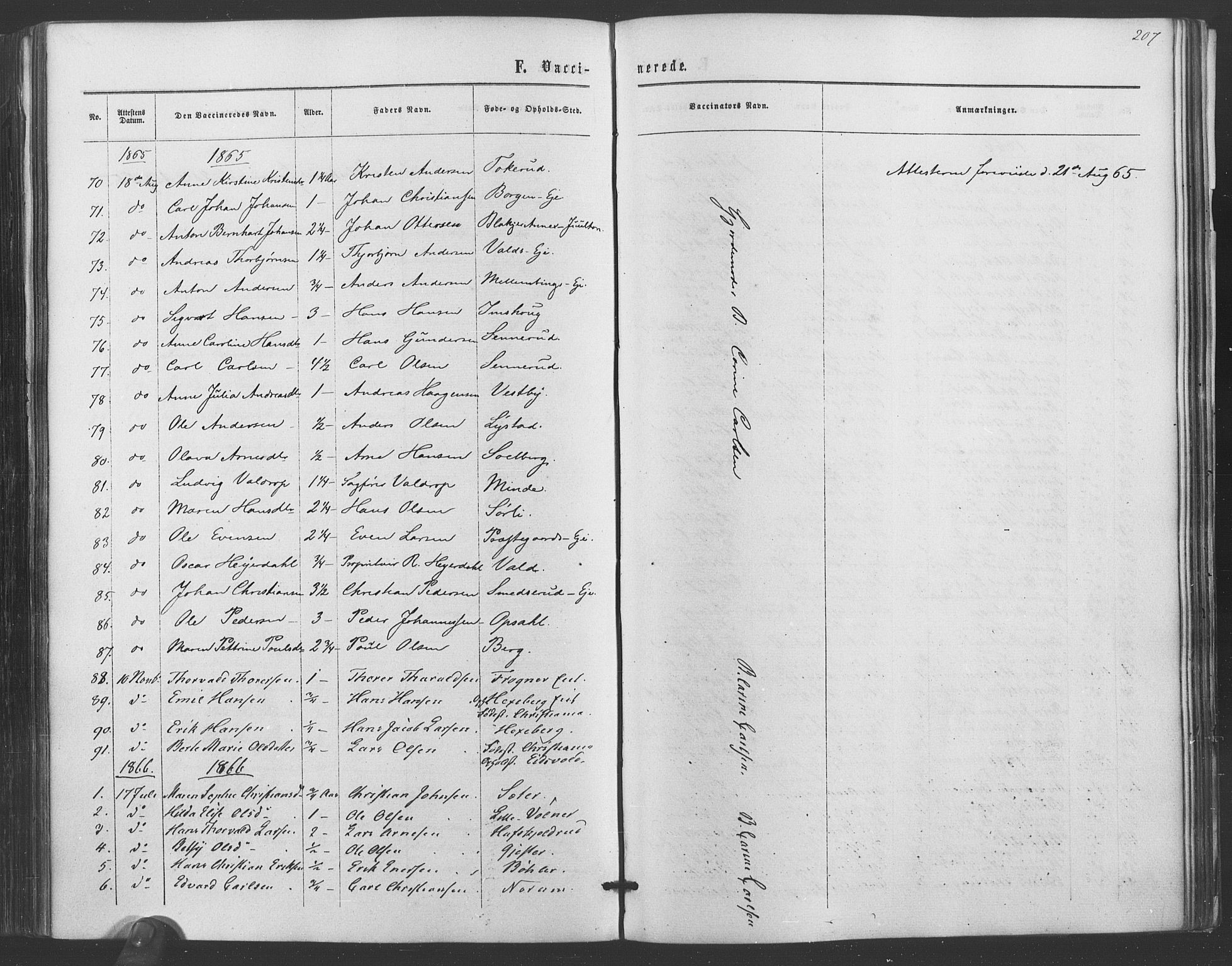 Sørum prestekontor Kirkebøker, AV/SAO-A-10303/F/Fa/L0006: Ministerialbok nr. I 6, 1864-1877, s. 207