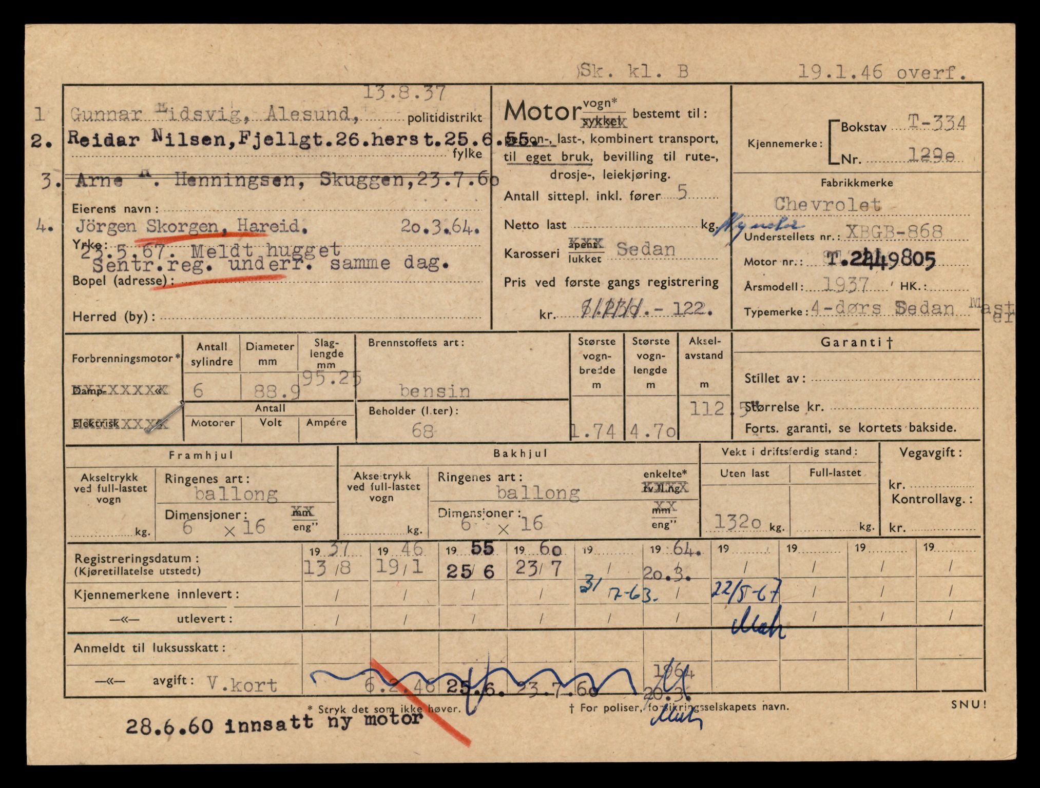 Møre og Romsdal vegkontor - Ålesund trafikkstasjon, AV/SAT-A-4099/F/Fe/L0003: Registreringskort for kjøretøy T 232 - T 340, 1927-1998, s. 2518