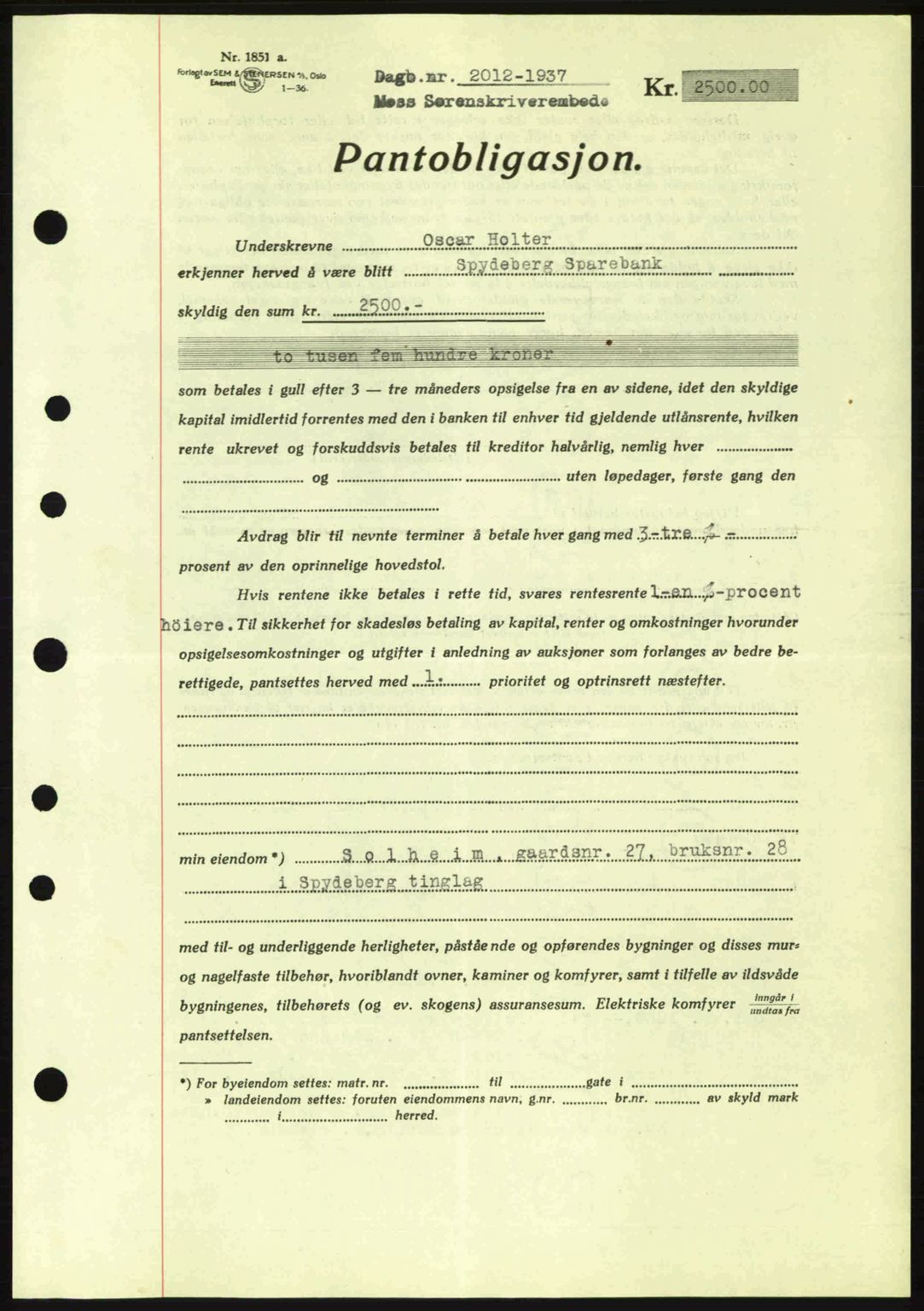 Moss sorenskriveri, SAO/A-10168: Pantebok nr. B4, 1937-1938, Dagboknr: 2012/1937
