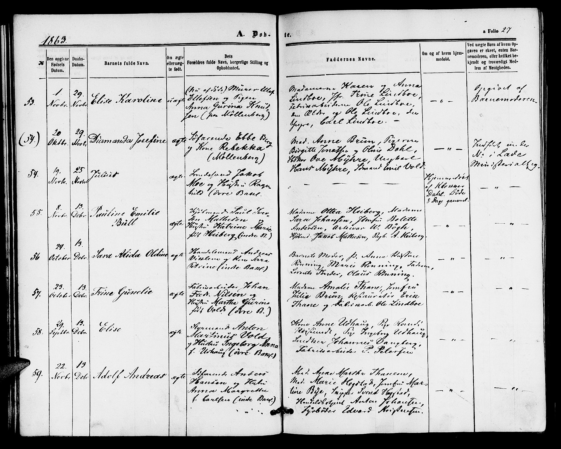 Ministerialprotokoller, klokkerbøker og fødselsregistre - Sør-Trøndelag, SAT/A-1456/604/L0185: Ministerialbok nr. 604A06, 1861-1865, s. 27