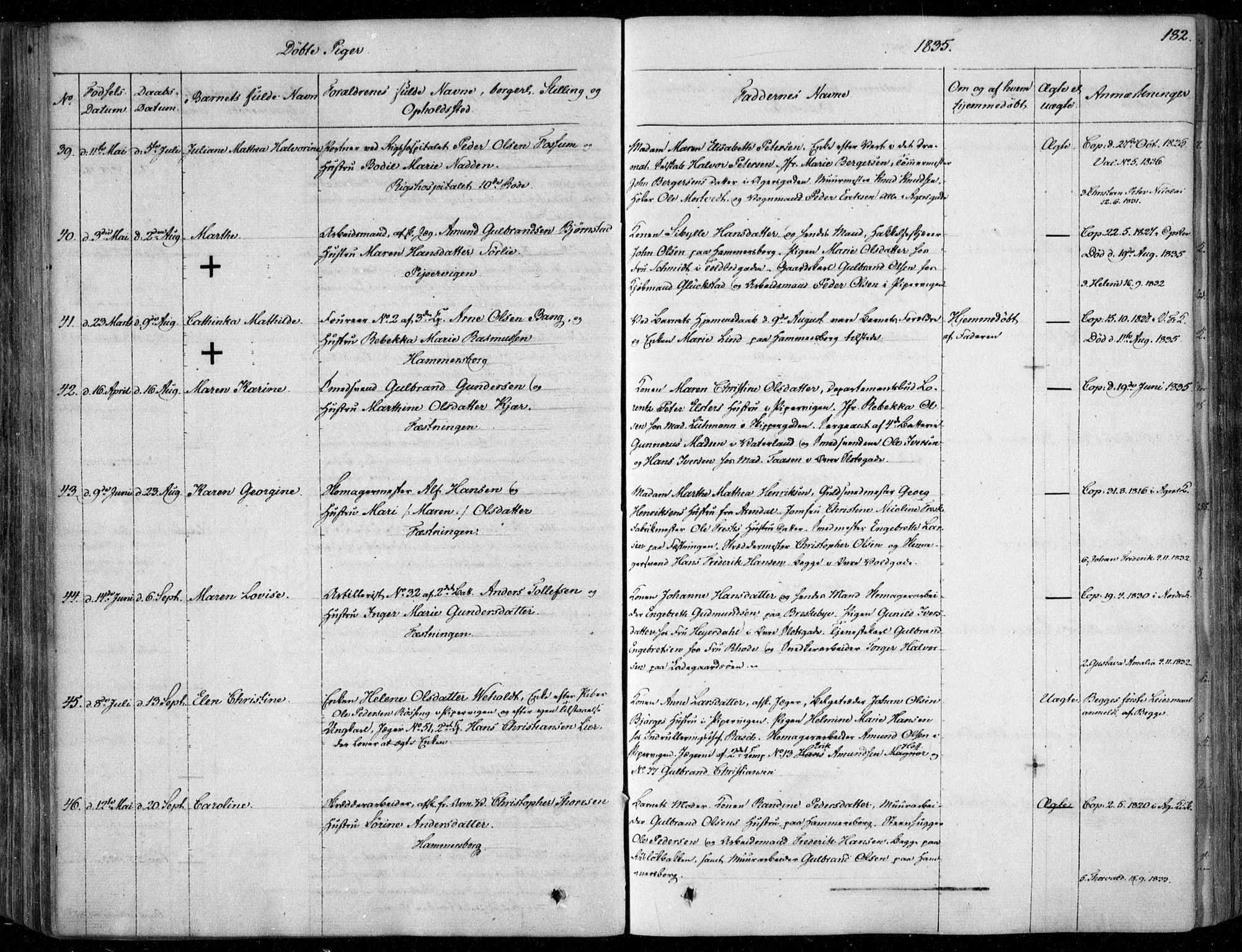 Garnisonsmenigheten Kirkebøker, SAO/A-10846/F/Fa/L0006: Ministerialbok nr. 6, 1828-1841, s. 182