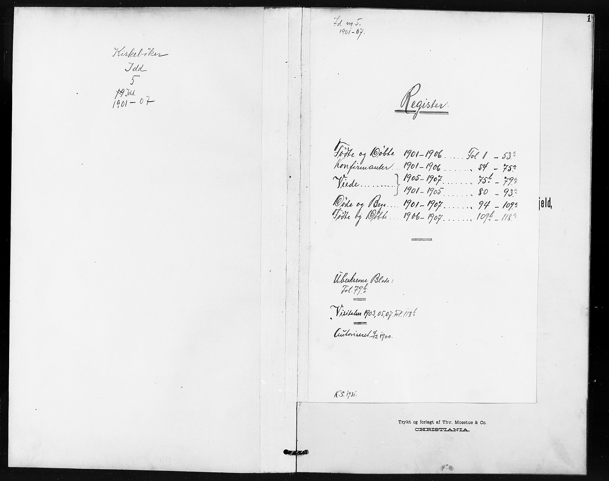Idd prestekontor Kirkebøker, SAO/A-10911/G/Gb/L0001: Klokkerbok nr. II 1, 1901-1907