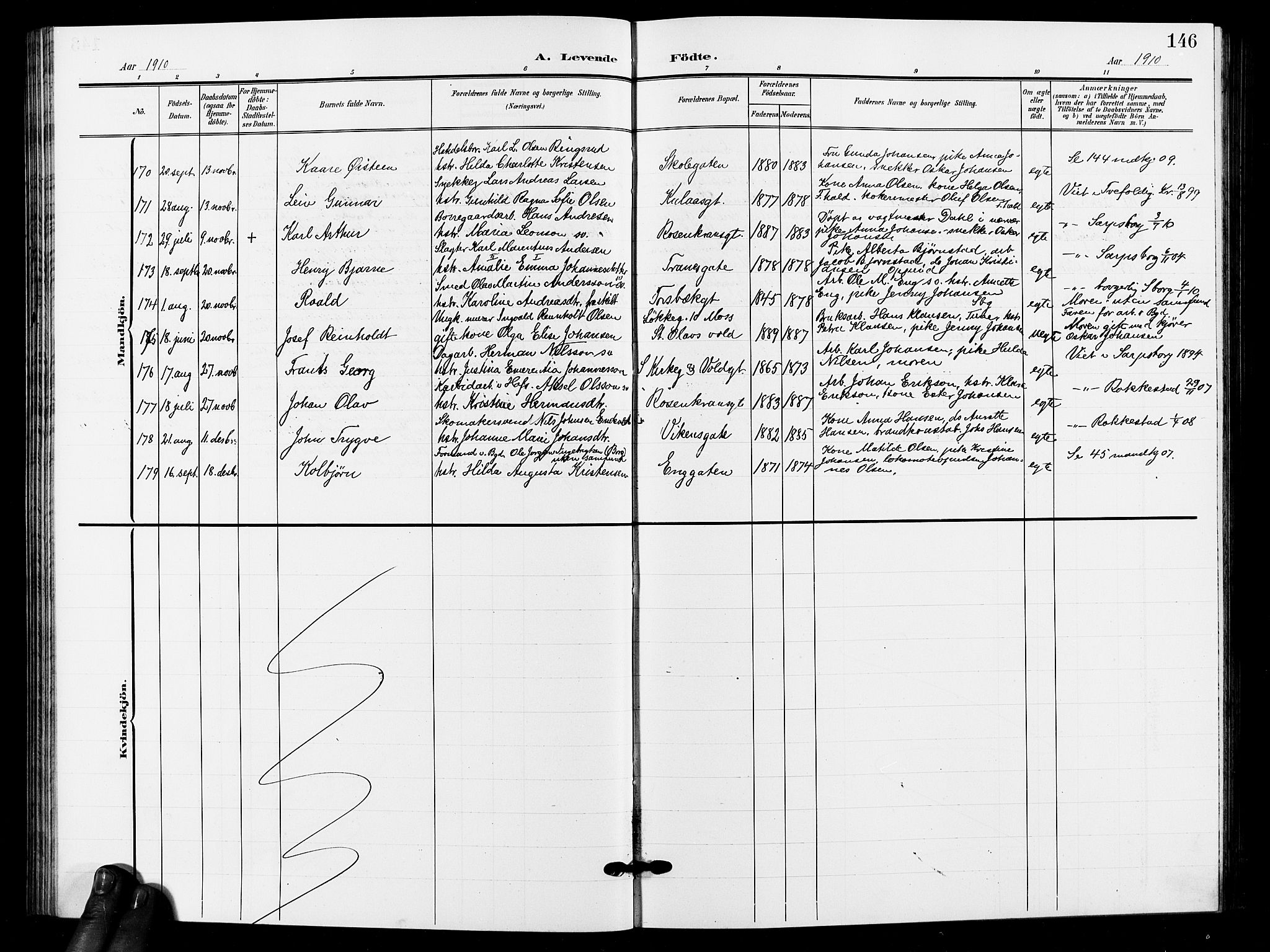 Sarpsborg prestekontor Kirkebøker, AV/SAO-A-2006/G/Ga/L0001: Klokkerbok nr. 1, 1902-1911, s. 146