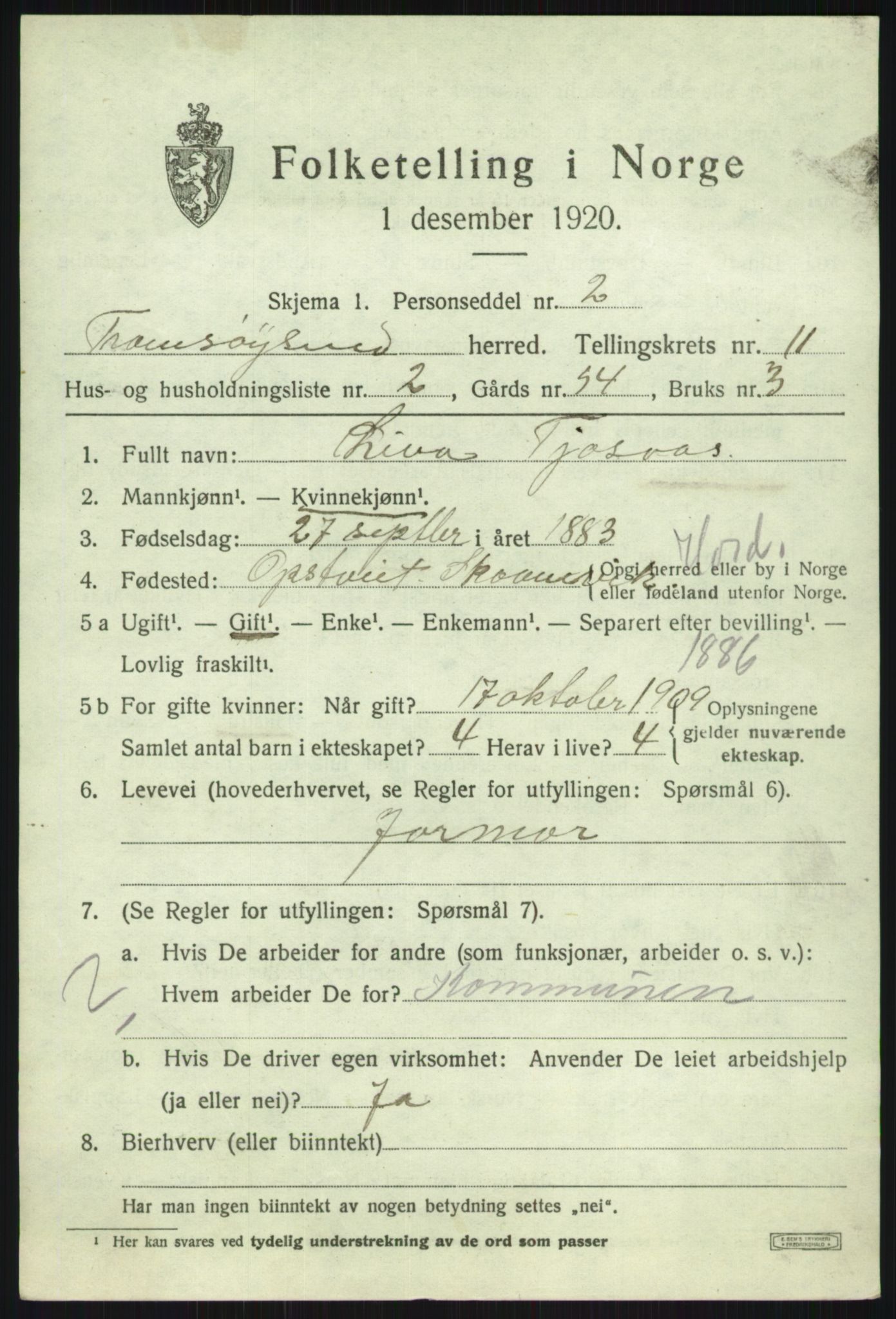 SATØ, Folketelling 1920 for 1934 Tromsøysund herred, 1920, s. 7252