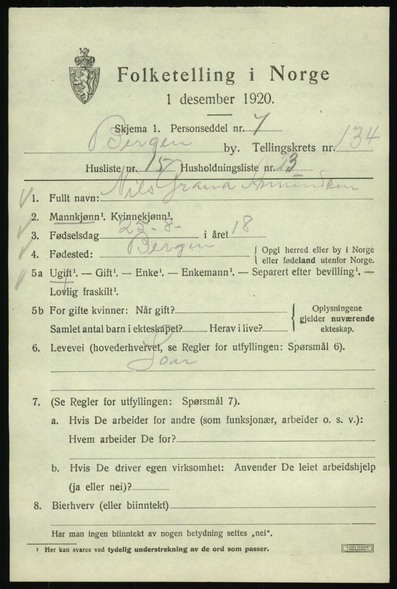 SAB, Folketelling 1920 for 1301 Bergen kjøpstad, 1920, s. 225511