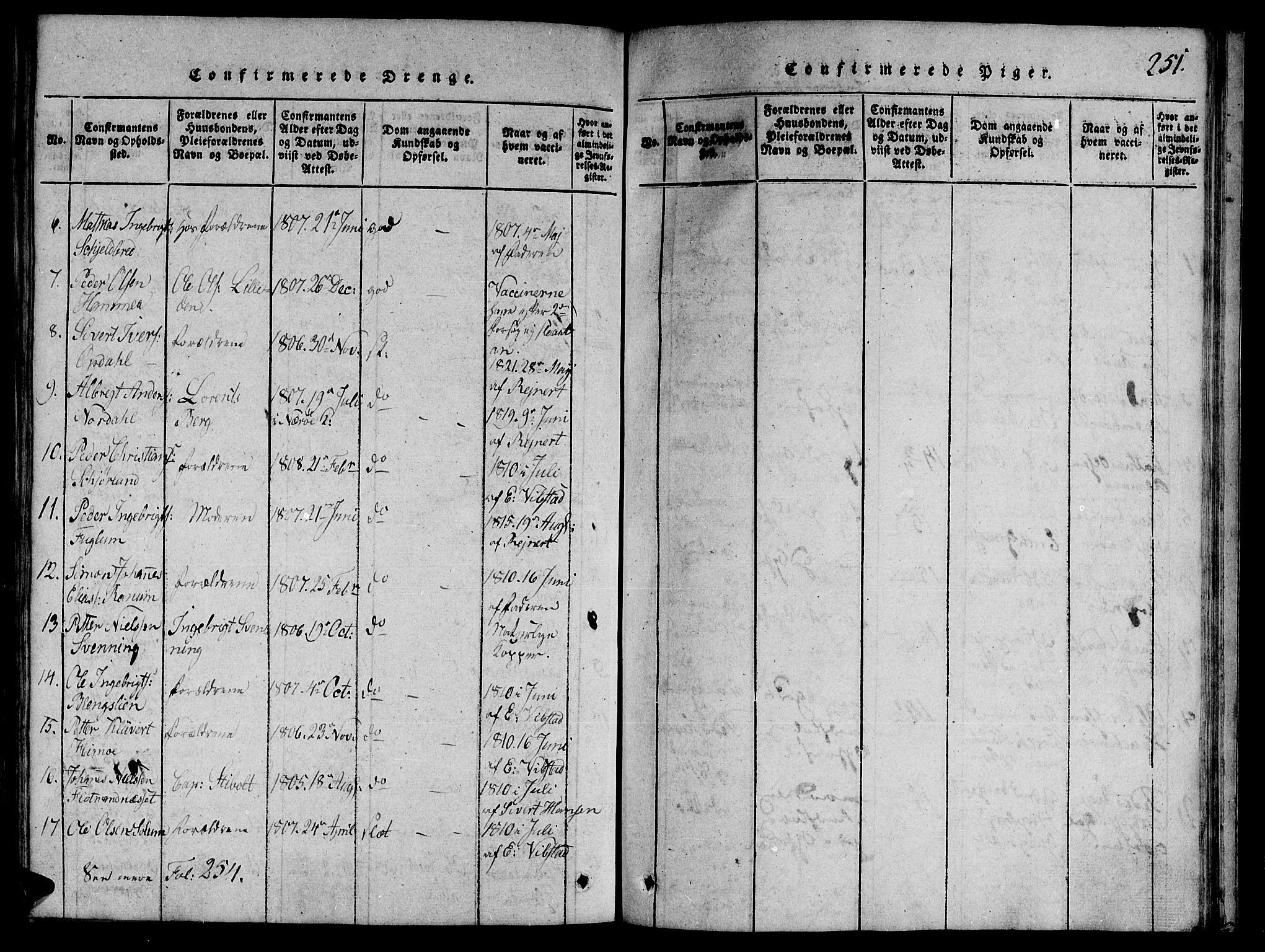 Ministerialprotokoller, klokkerbøker og fødselsregistre - Nord-Trøndelag, SAT/A-1458/764/L0546: Ministerialbok nr. 764A06 /1, 1816-1823, s. 251