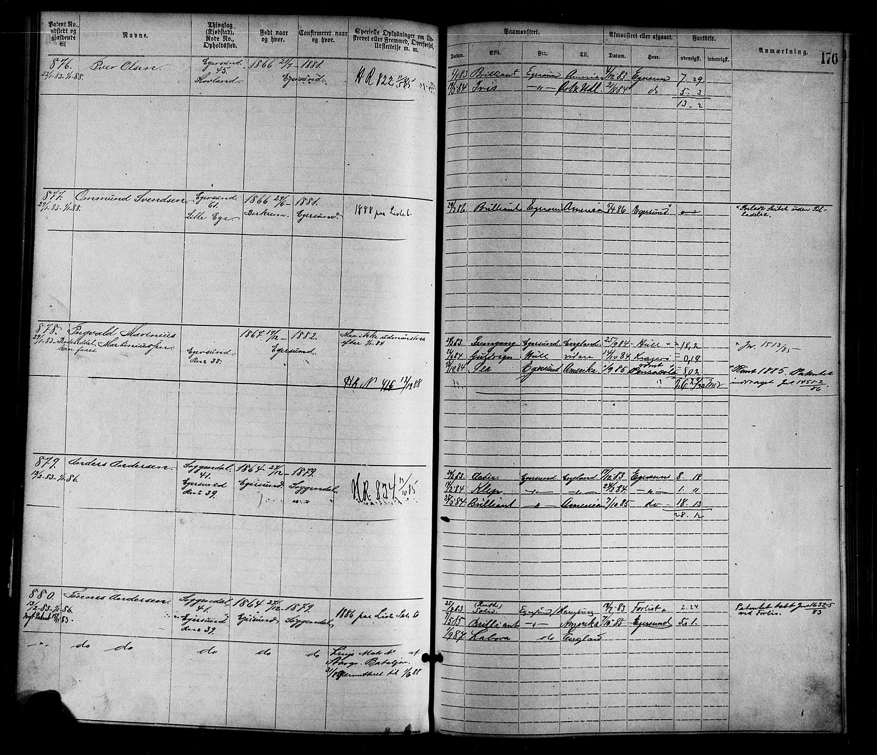 Egersund mønstringskrets, SAK/2031-0019/F/Fa/L0001: Annotasjonsrulle nr 1-1440 med register, O-1, 1869-1895, s. 198