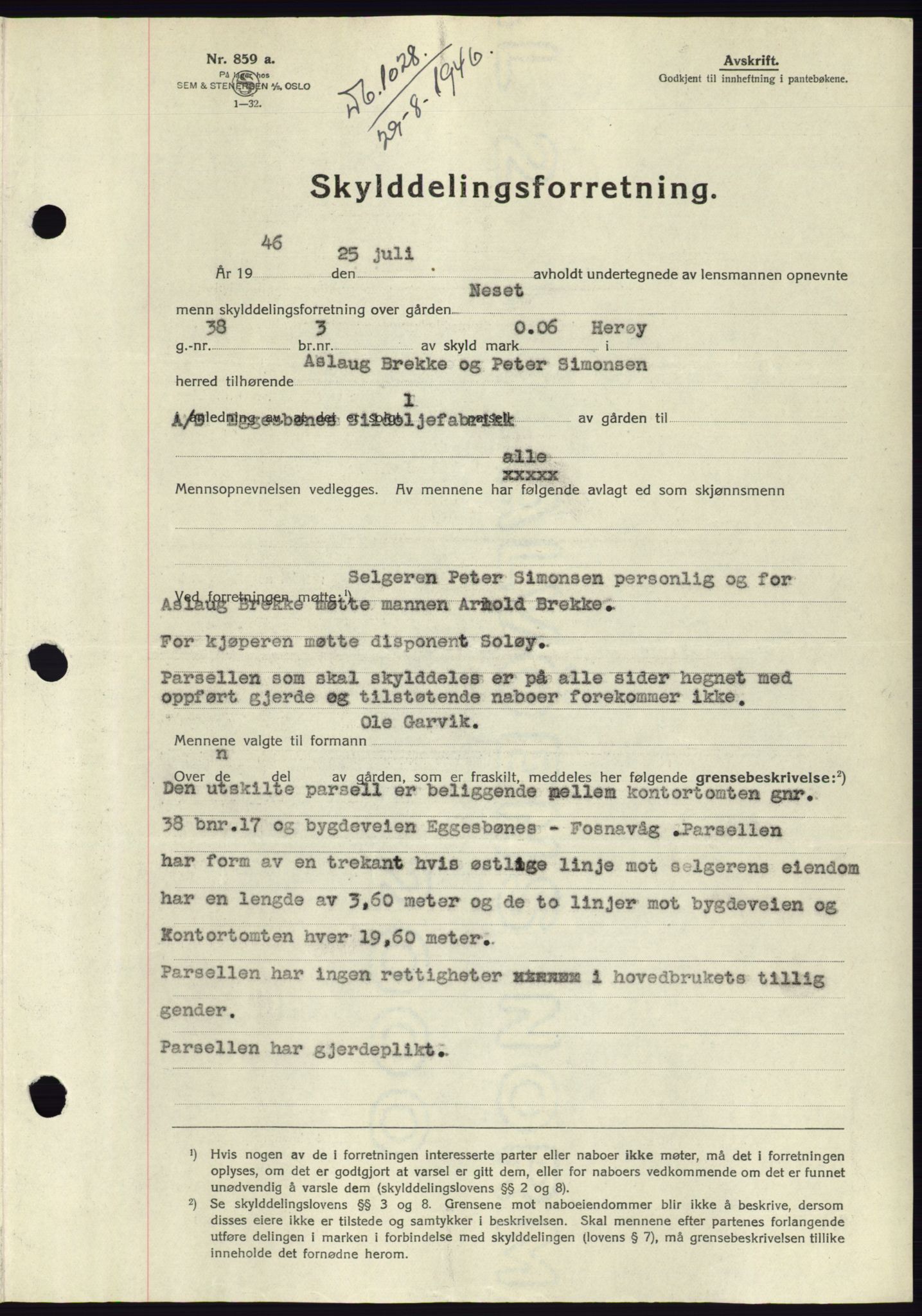 Søre Sunnmøre sorenskriveri, SAT/A-4122/1/2/2C/L0078: Pantebok nr. 4A, 1946-1946, Dagboknr: 1028/1946