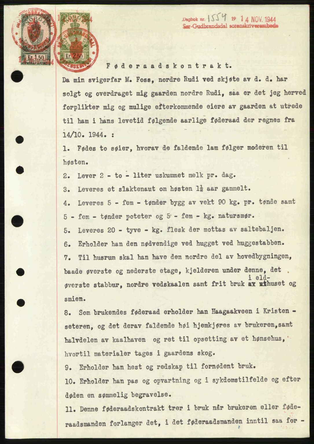 Sør-Gudbrandsdal tingrett, SAH/TING-004/H/Hb/Hbe/L0003: Pantebok nr. B3, 1943-1948, Dagboknr: 1554/1944