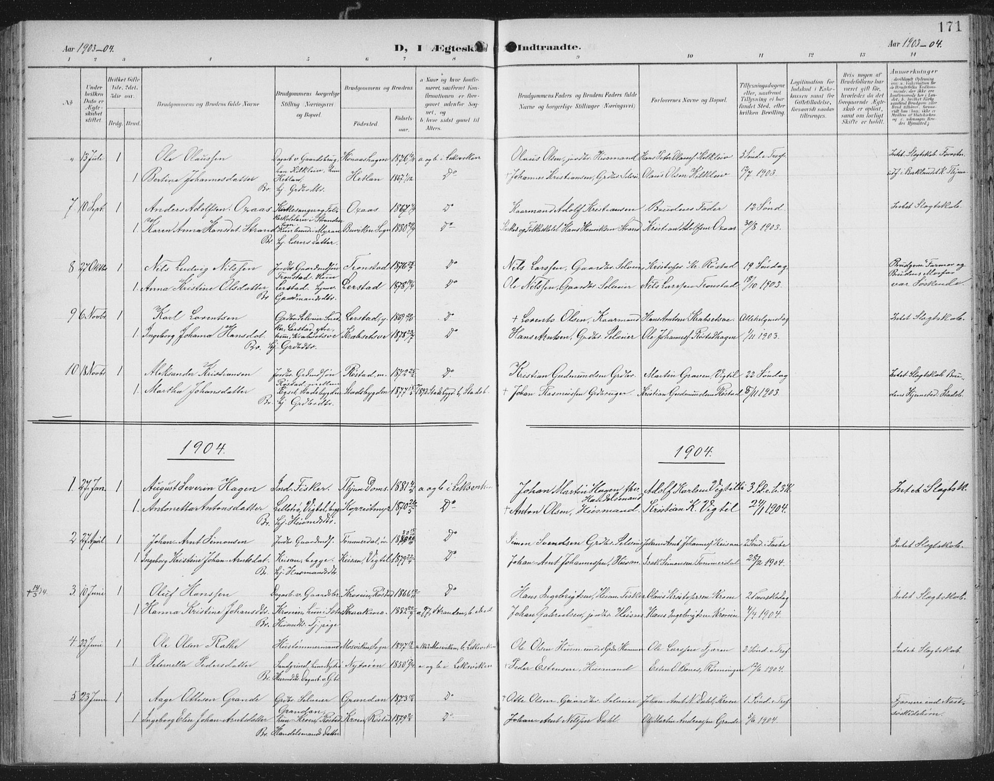 Ministerialprotokoller, klokkerbøker og fødselsregistre - Nord-Trøndelag, SAT/A-1458/701/L0011: Ministerialbok nr. 701A11, 1899-1915, s. 171