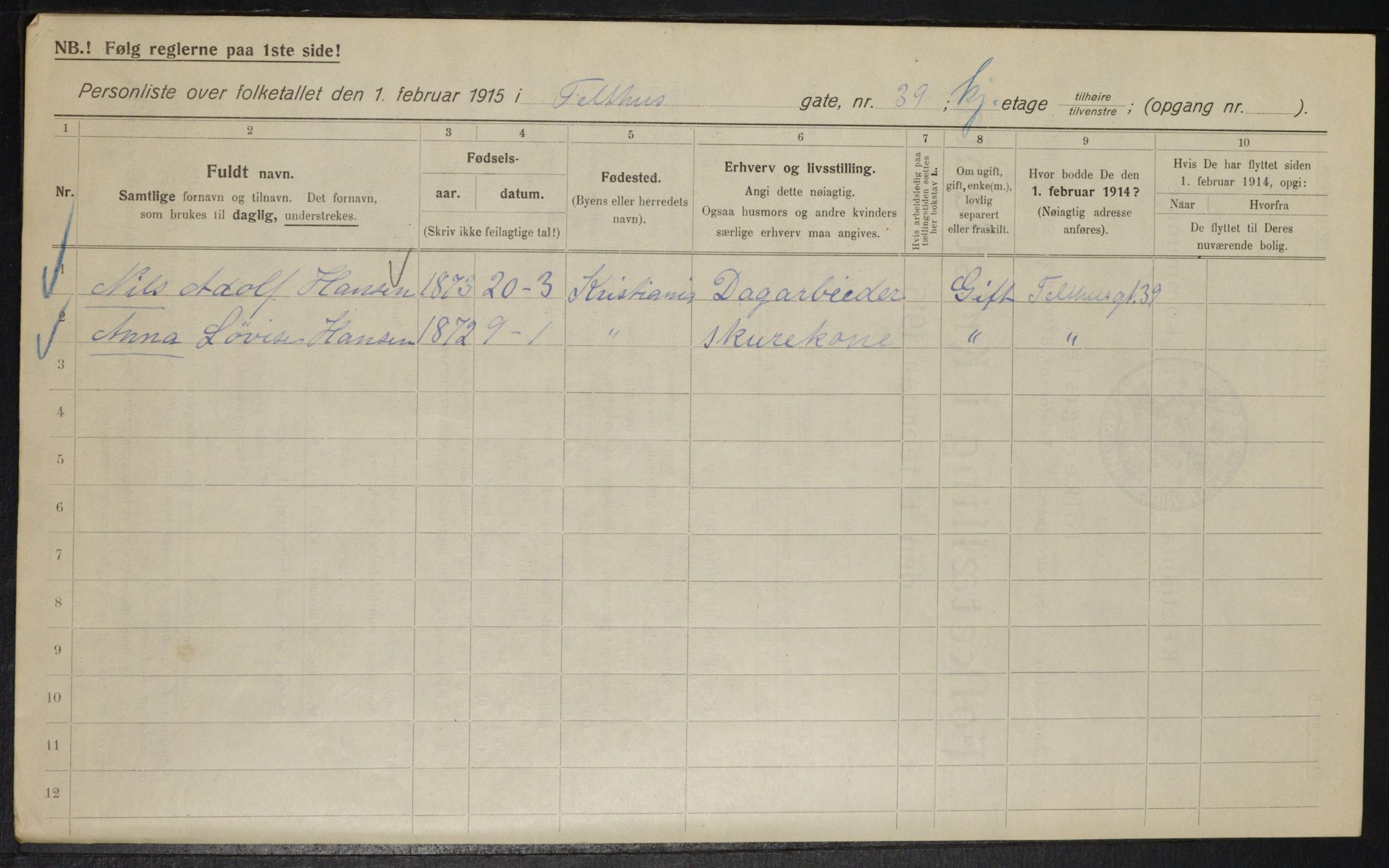 OBA, Kommunal folketelling 1.2.1915 for Kristiania, 1915, s. 107912