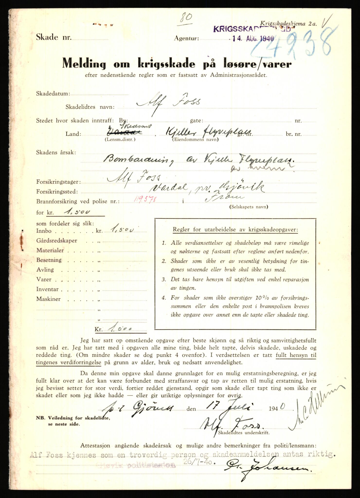 Justisdepartementet, Oppgjørsavdelingen, AV/RA-S-1056/G/Gb/L0020: Oppgaver over ettersøkte sivile effekter: Foss - Fraas, 1940-1942, s. 5