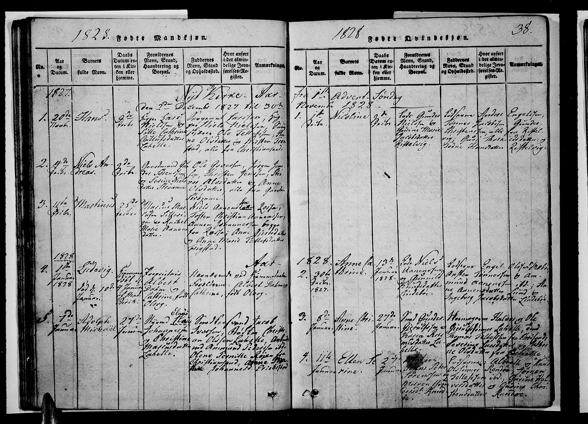 Oddernes sokneprestkontor, AV/SAK-1111-0033/F/Fb/Fba/L0003: Klokkerbok nr. B 3, 1820-1838, s. 38