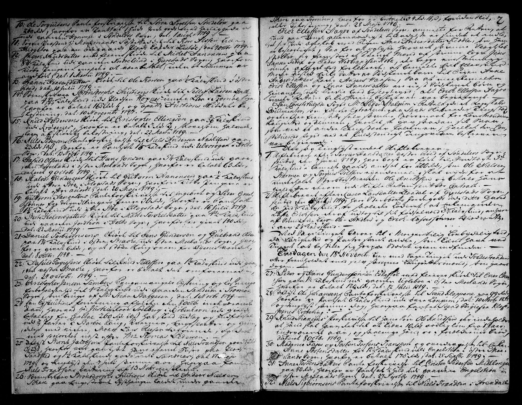 Nedenes sorenskriveri før 1824, SAK/1221-0007/F/Fa/L0028: Tingbok med register nr 23, 1749-1752, s. 1b-2a