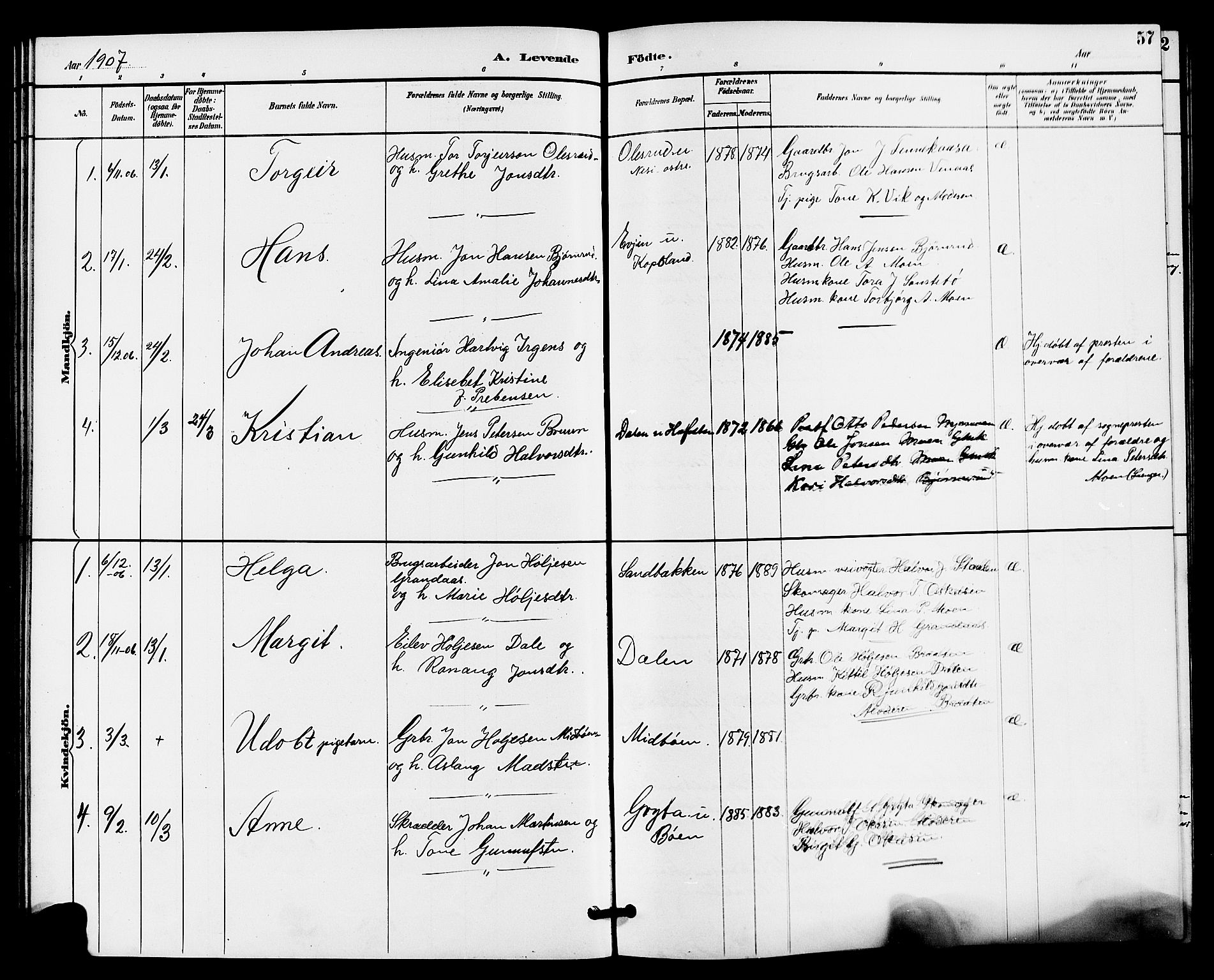 Gransherad kirkebøker, AV/SAKO-A-267/G/Ga/L0003: Klokkerbok nr. I 3, 1887-1915, s. 57
