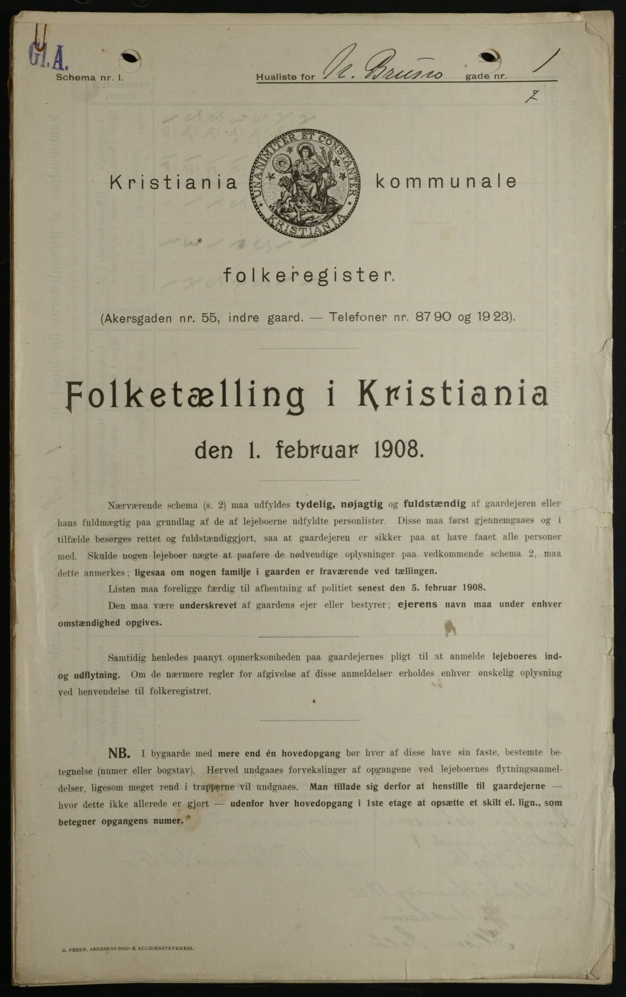 OBA, Kommunal folketelling 1.2.1908 for Kristiania kjøpstad, 1908, s. 64791