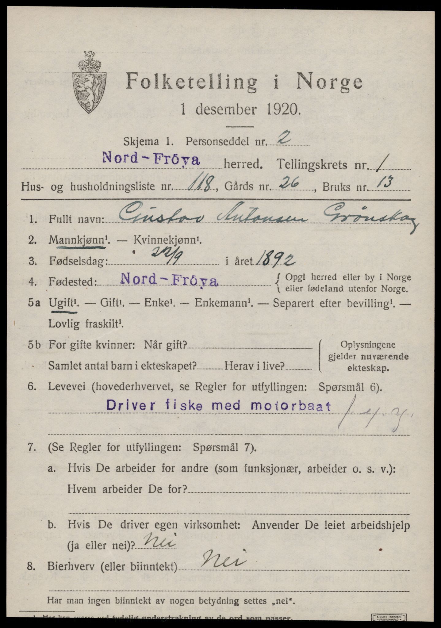 SAT, Folketelling 1920 for 1620 Nord-Frøya herred, 1920, s. 2809