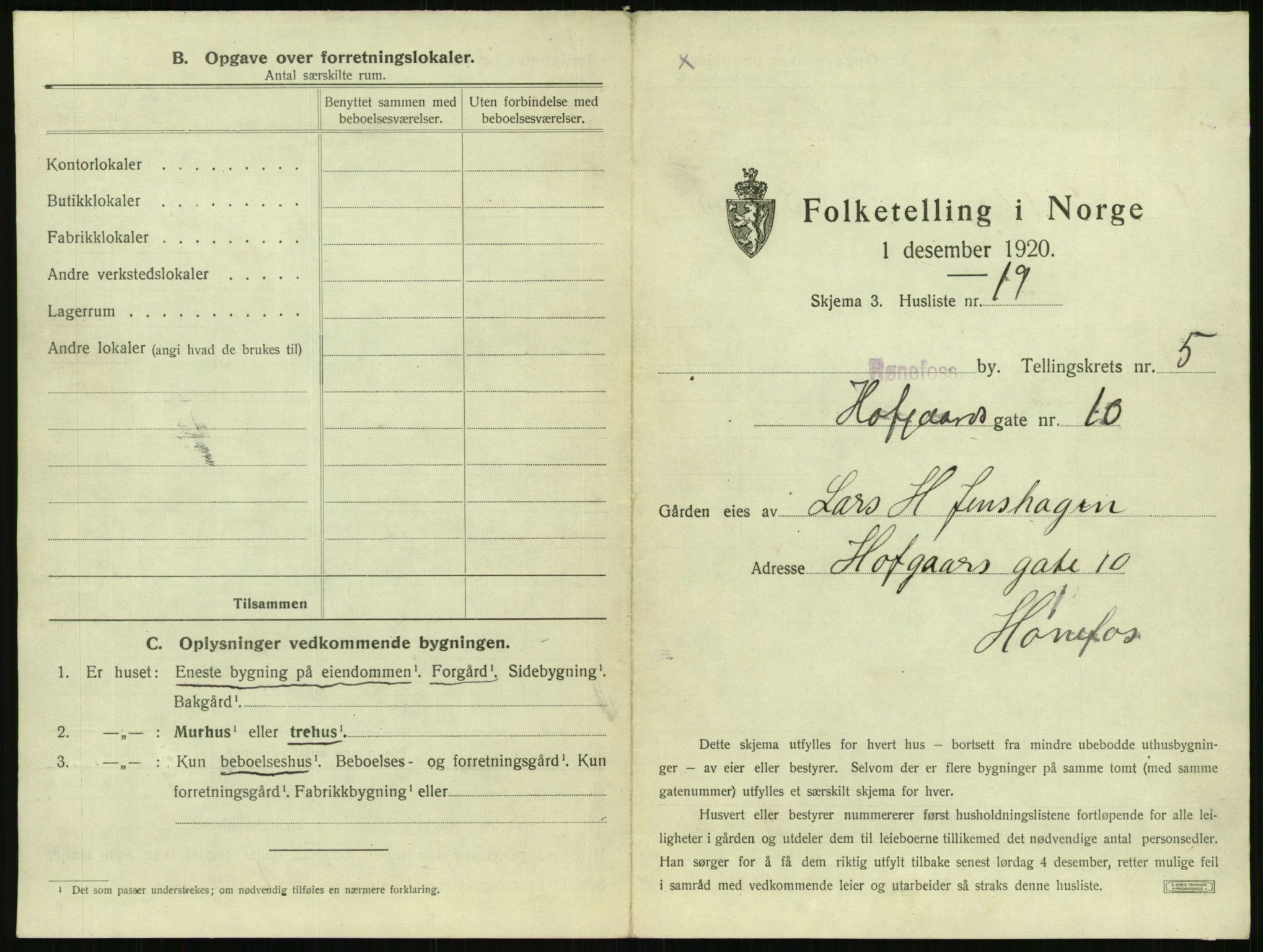 SAKO, Folketelling 1920 for 0601 Hønefoss kjøpstad, 1920, s. 554