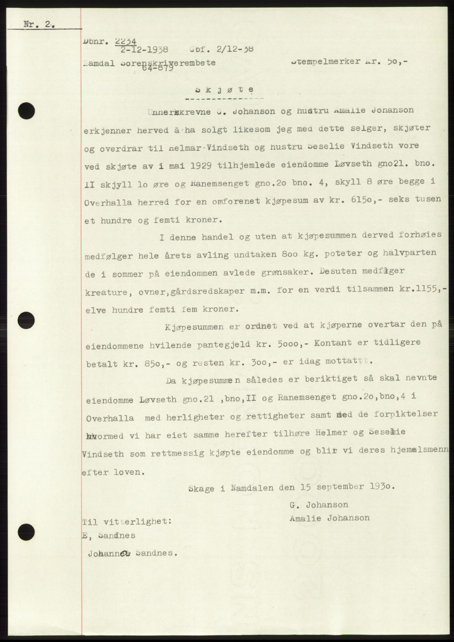 Namdal sorenskriveri, SAT/A-4133/1/2/2C: Pantebok nr. -, 1937-1939, Tingl.dato: 02.12.1938