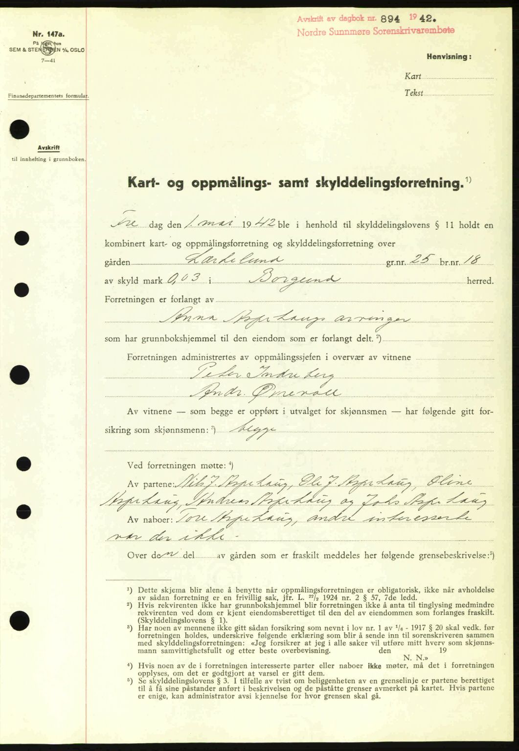 Nordre Sunnmøre sorenskriveri, SAT/A-0006/1/2/2C/2Ca: Pantebok nr. A13, 1942-1942, Dagboknr: 894/1942
