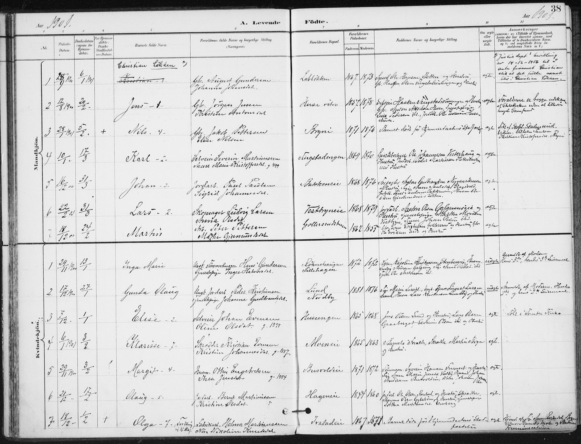 Romedal prestekontor, AV/SAH-PREST-004/K/L0011: Ministerialbok nr. 11, 1896-1912, s. 38