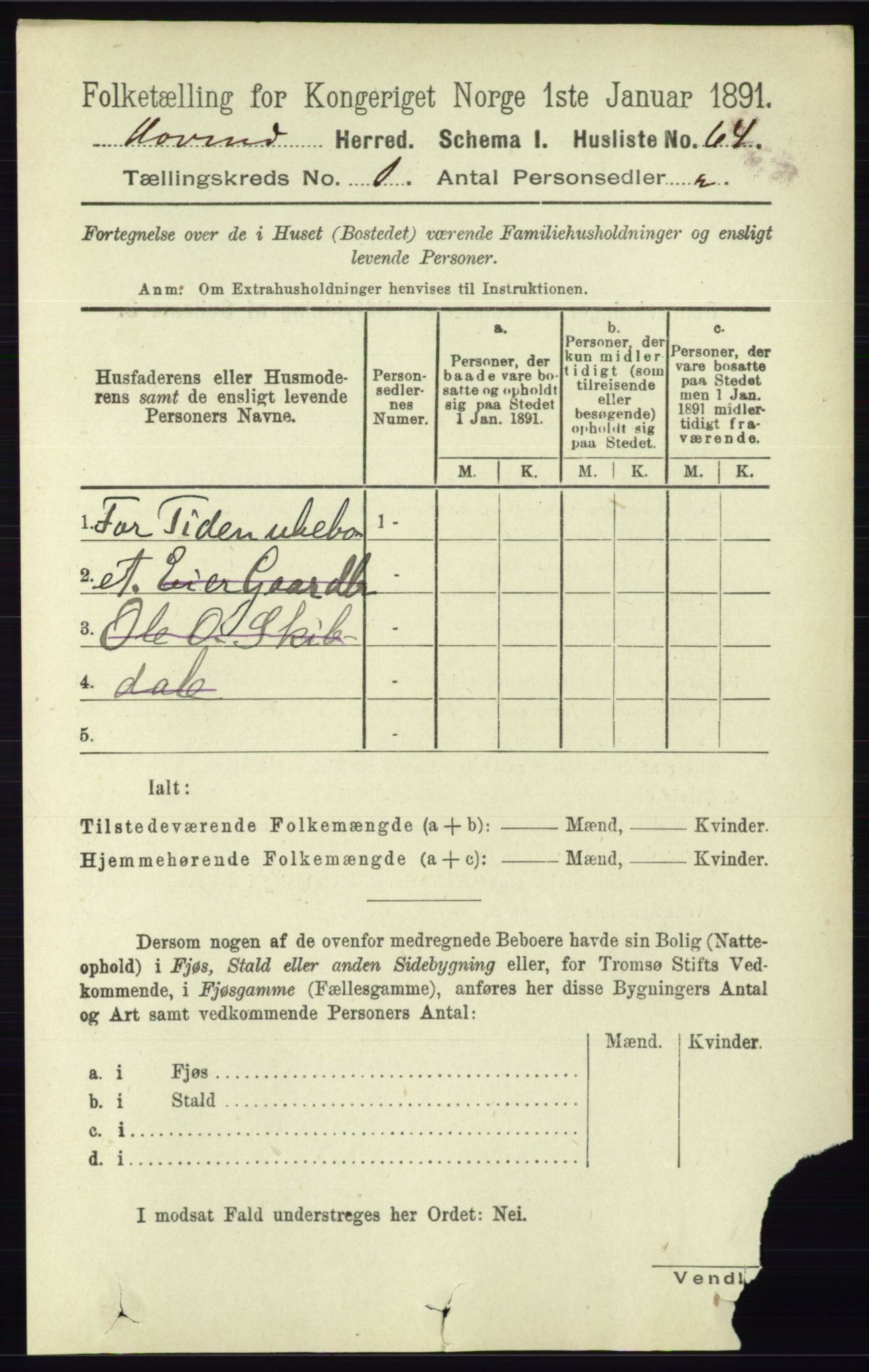 RA, Folketelling 1891 for 0825 Hovin herred, 1891, s. 80