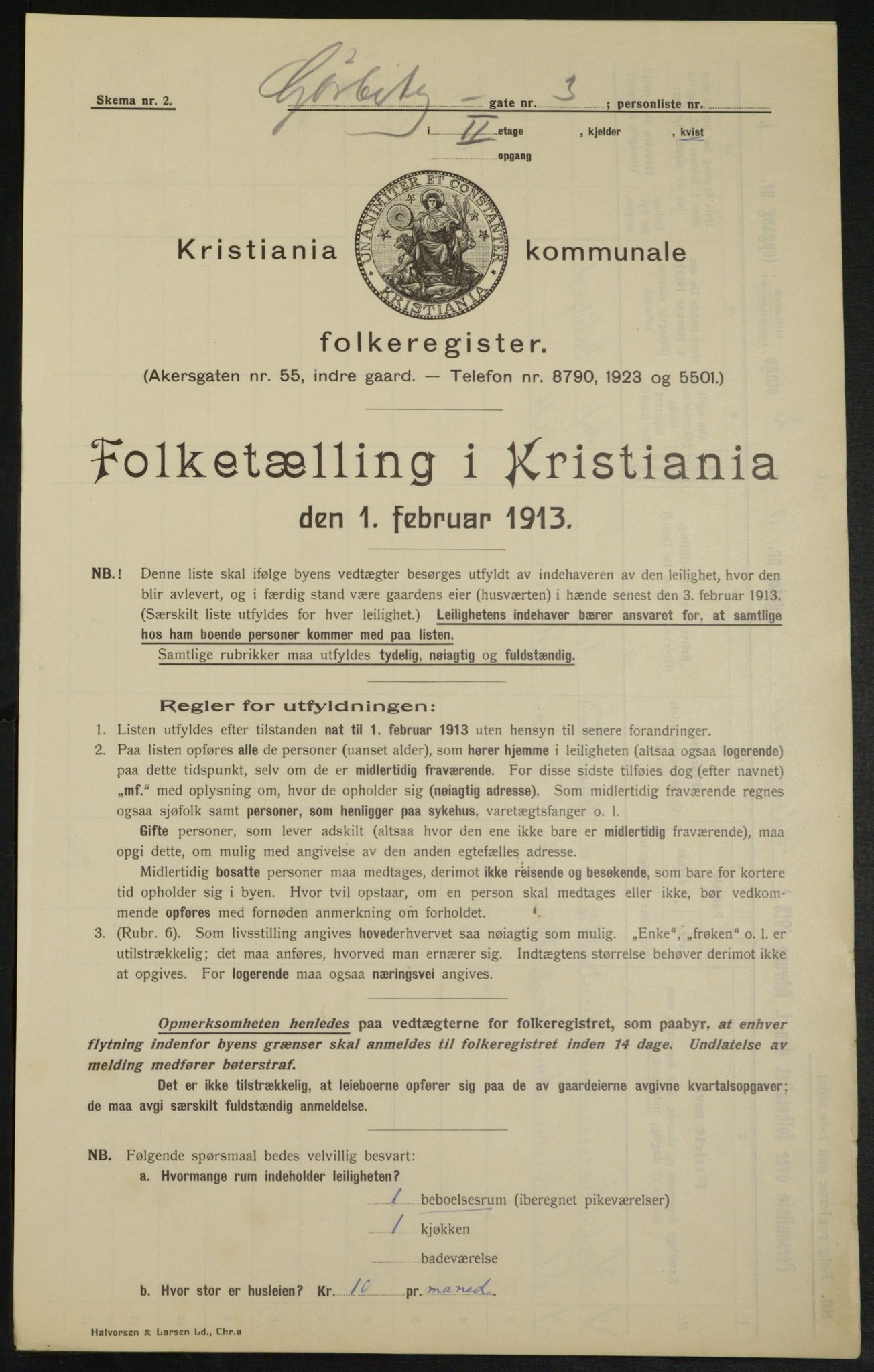 OBA, Kommunal folketelling 1.2.1913 for Kristiania, 1913, s. 32756