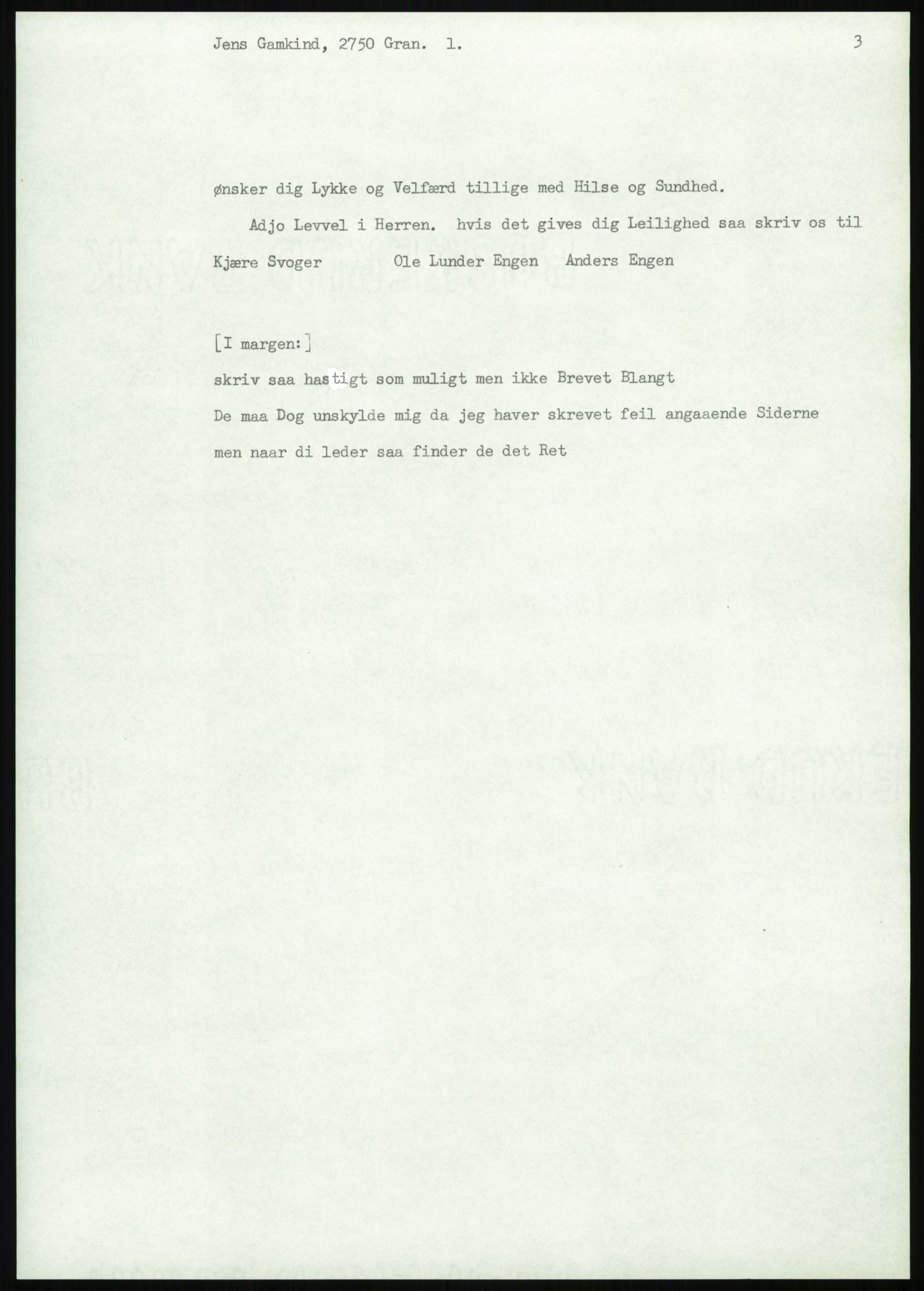 Samlinger til kildeutgivelse, Amerikabrevene, AV/RA-EA-4057/F/L0008: Innlån fra Hedmark: Gamkind - Semmingsen, 1838-1914, s. 9