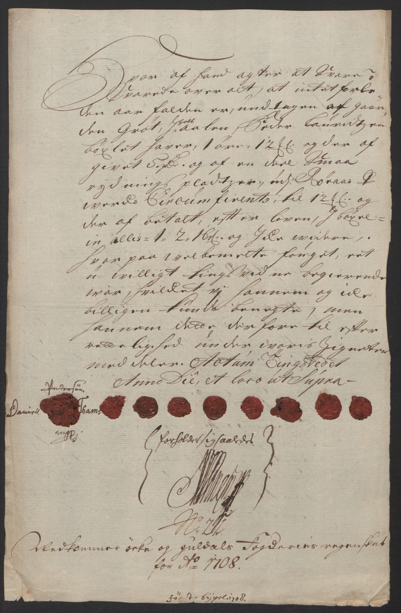Rentekammeret inntil 1814, Reviderte regnskaper, Fogderegnskap, RA/EA-4092/R60/L3958: Fogderegnskap Orkdal og Gauldal, 1708, s. 301