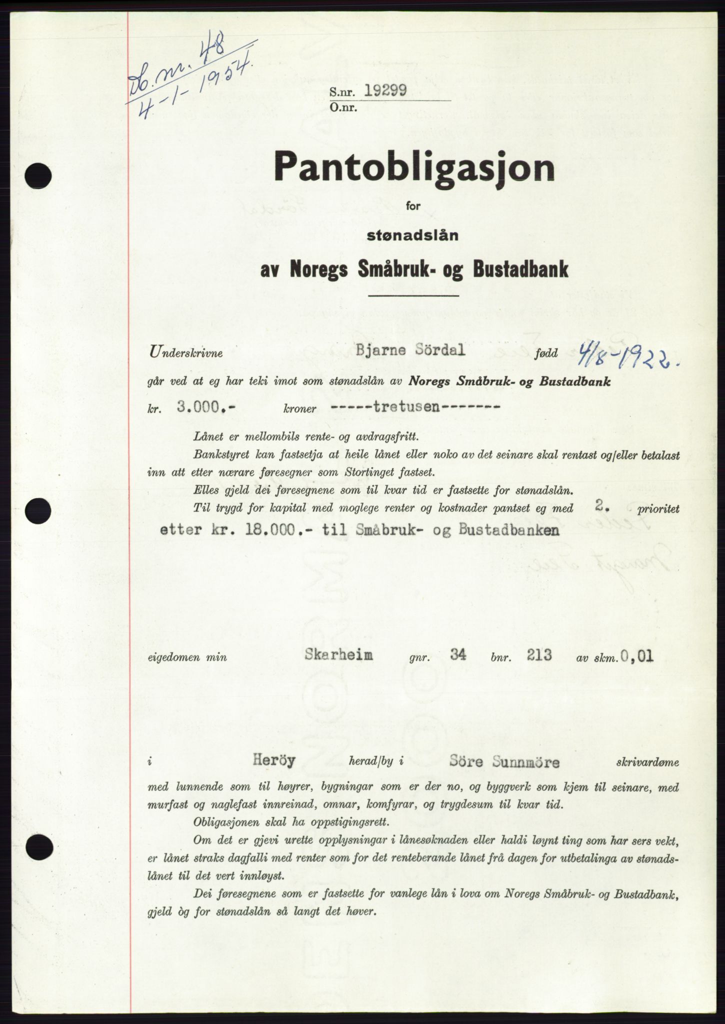 Søre Sunnmøre sorenskriveri, SAT/A-4122/1/2/2C/L0124: Pantebok nr. 12B, 1953-1954, Dagboknr: 48/1954