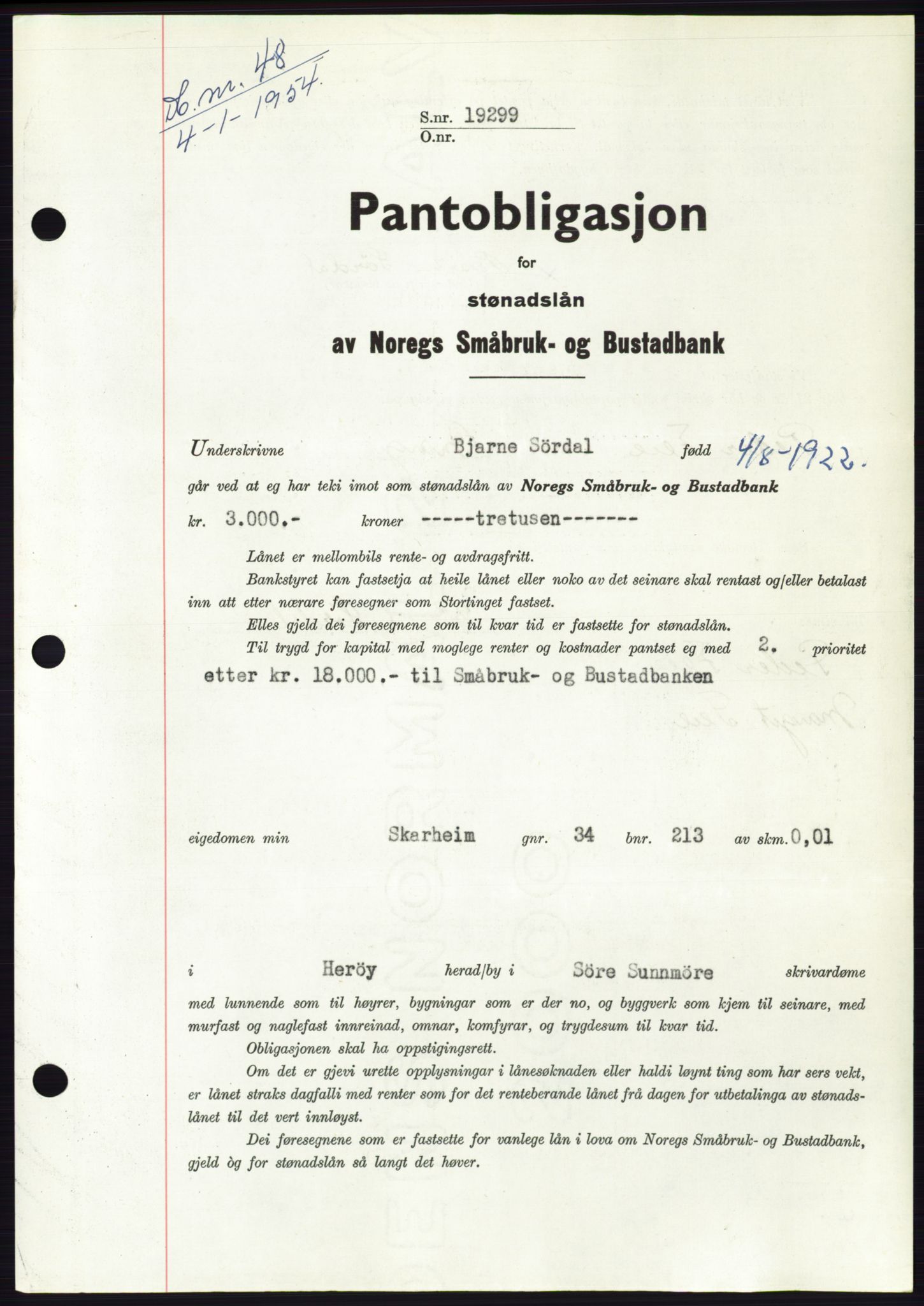 Søre Sunnmøre sorenskriveri, AV/SAT-A-4122/1/2/2C/L0124: Pantebok nr. 12B, 1953-1954, Dagboknr: 48/1954