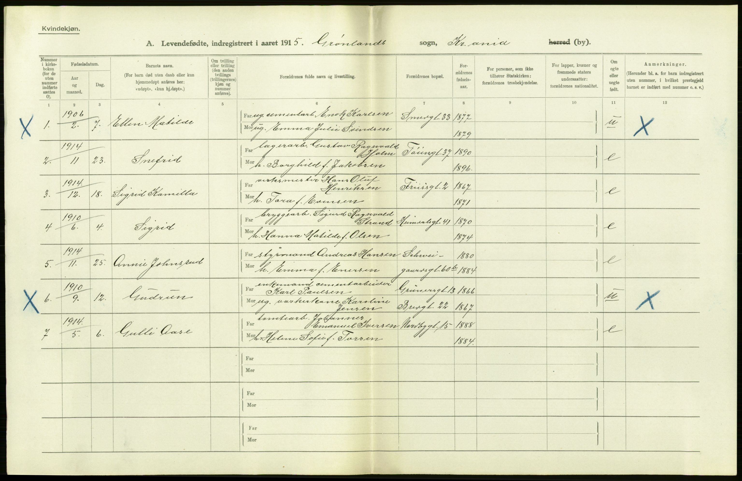 Statistisk sentralbyrå, Sosiodemografiske emner, Befolkning, RA/S-2228/D/Df/Dfb/Dfbe/L0006: Kristiania: Levendefødte menn og kvinner., 1915, s. 678