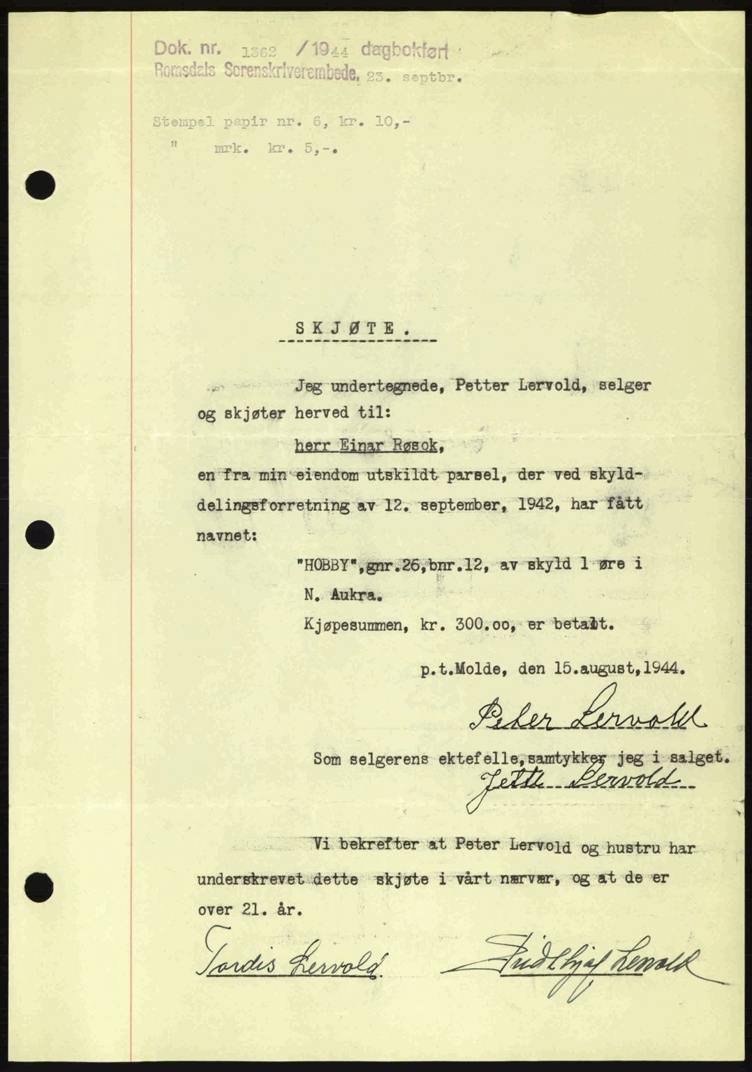 Romsdal sorenskriveri, SAT/A-4149/1/2/2C: Pantebok nr. A16, 1944-1944, Dagboknr: 1362/1944