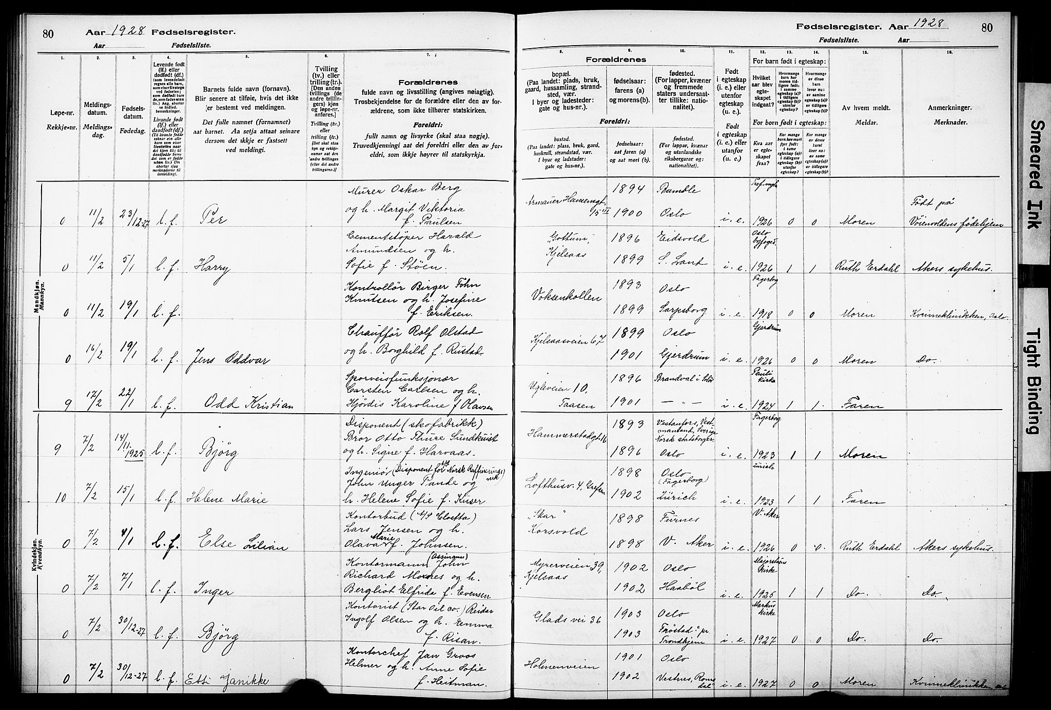 Vestre Aker prestekontor Kirkebøker, AV/SAO-A-10025/J/Ja/L0003: Fødselsregister nr. 3, 1926-1930, s. 80