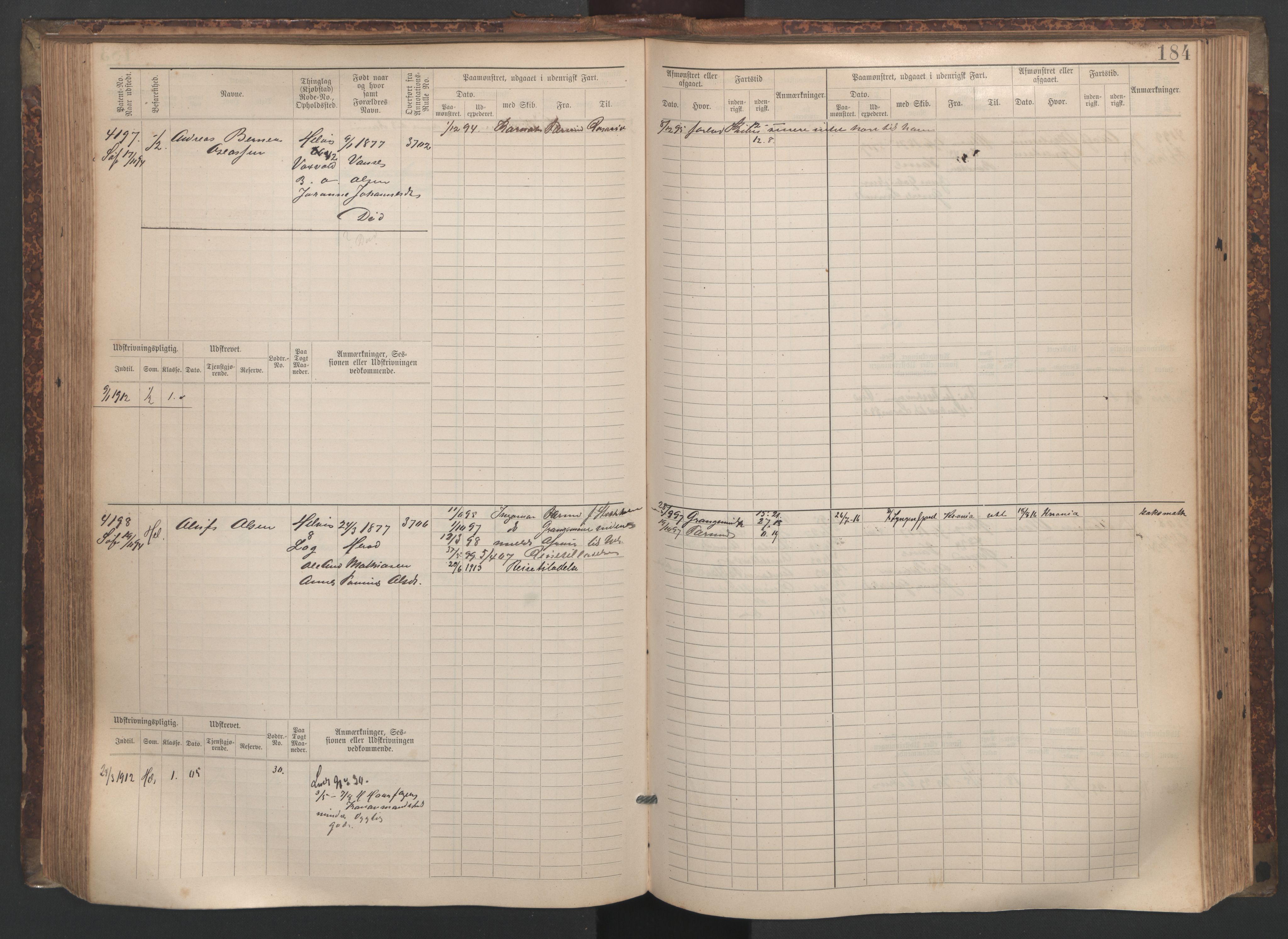 Farsund mønstringskrets, AV/SAK-2031-0017/F/Fb/L0020: Hovedrulle nr 3833-4506, Z-12, 1890-1930, s. 197