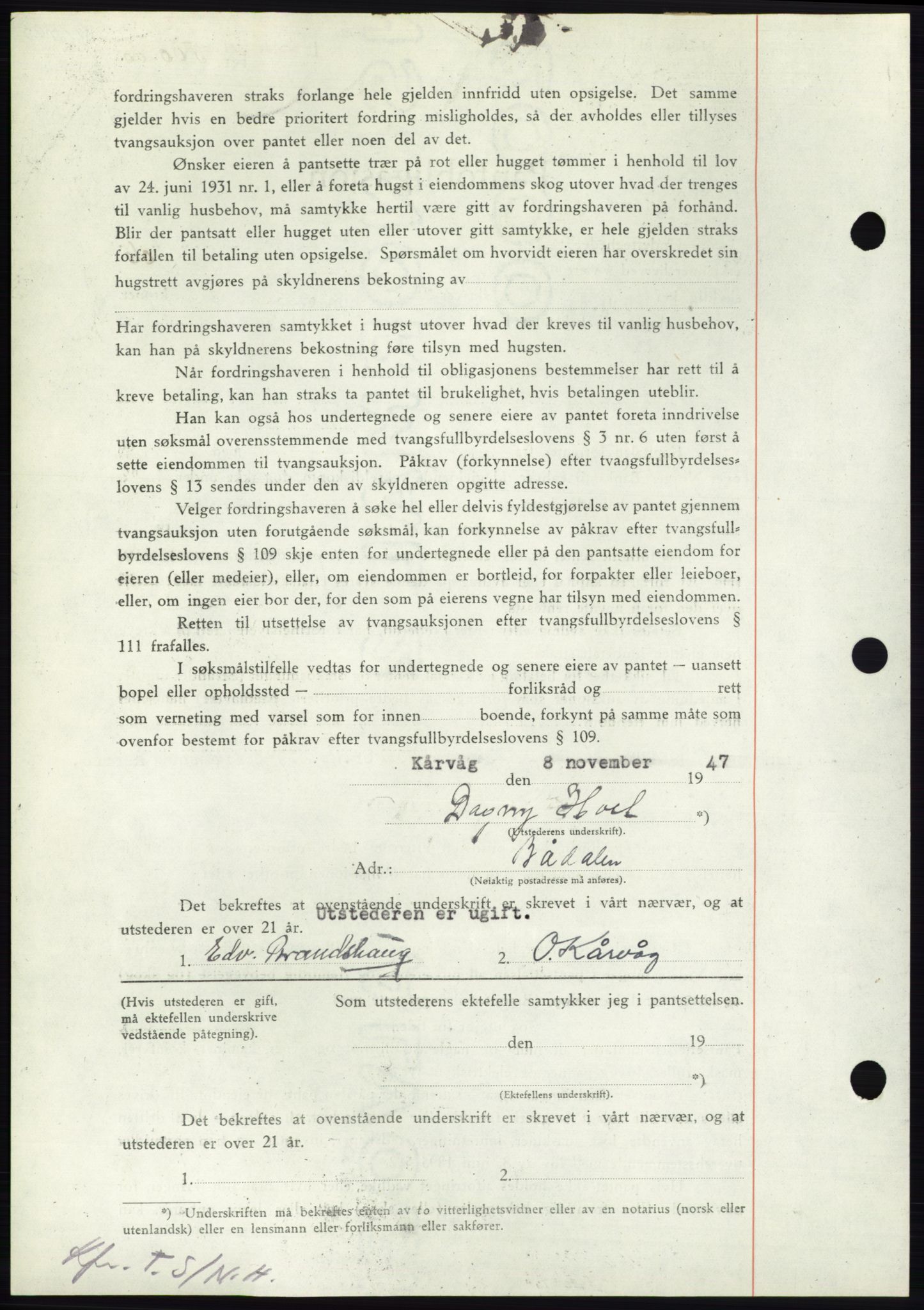 Nordmøre sorenskriveri, AV/SAT-A-4132/1/2/2Ca: Pantebok nr. B97, 1947-1948, Dagboknr: 2695/1947