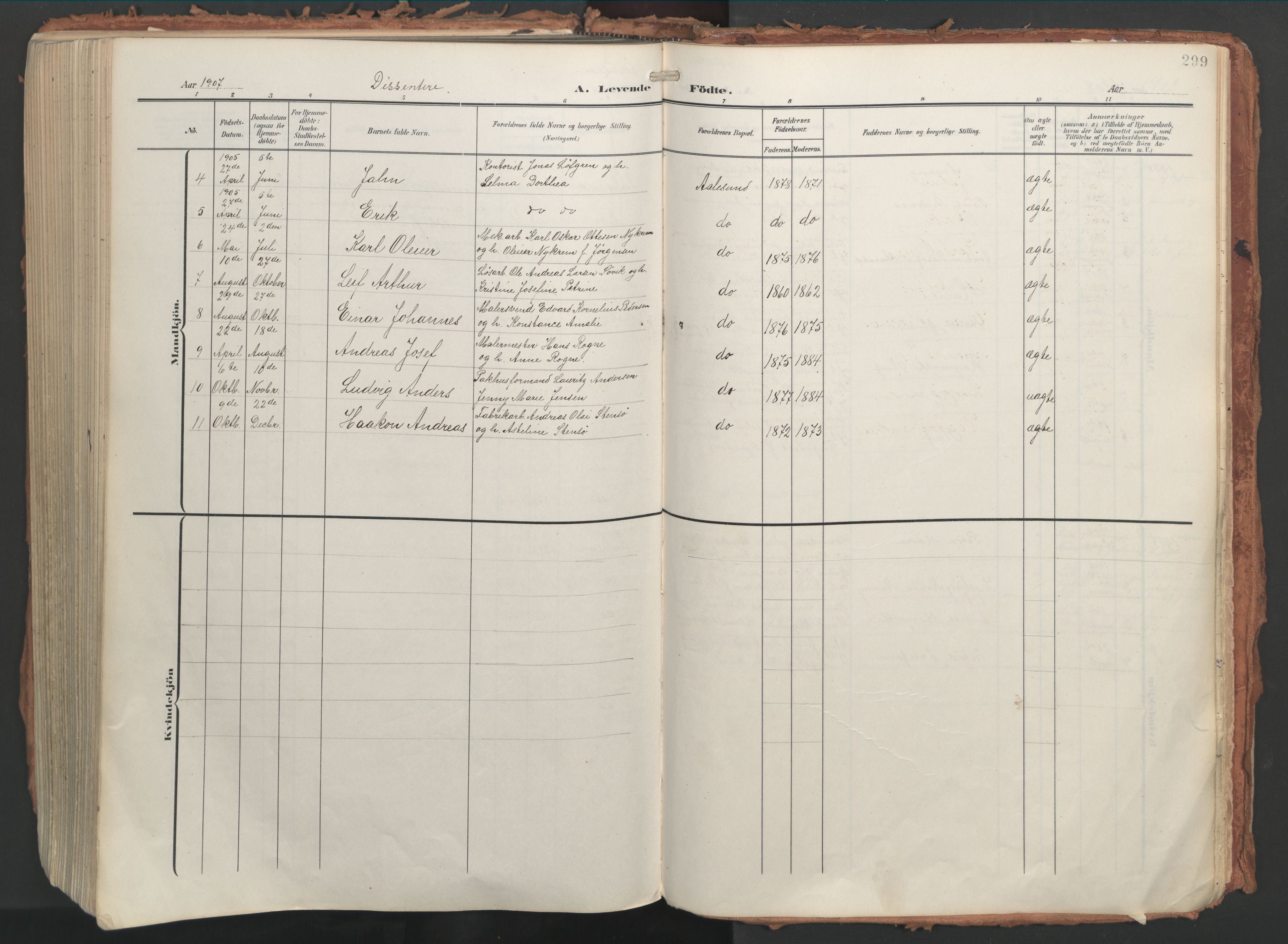 Ministerialprotokoller, klokkerbøker og fødselsregistre - Møre og Romsdal, AV/SAT-A-1454/529/L0460: Ministerialbok nr. 529A10, 1906-1917, s. 299