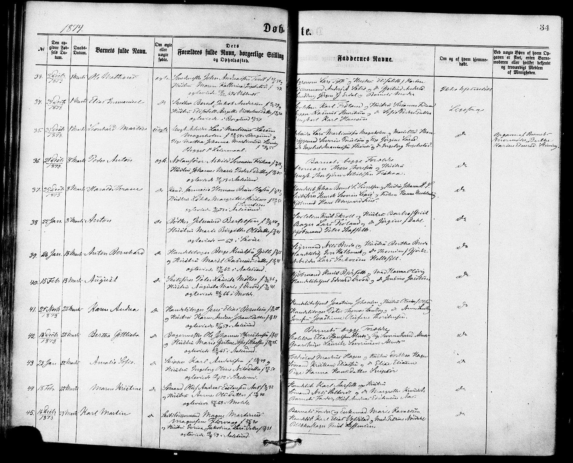 Ministerialprotokoller, klokkerbøker og fødselsregistre - Møre og Romsdal, SAT/A-1454/529/L0453: Ministerialbok nr. 529A03, 1872-1877, s. 34
