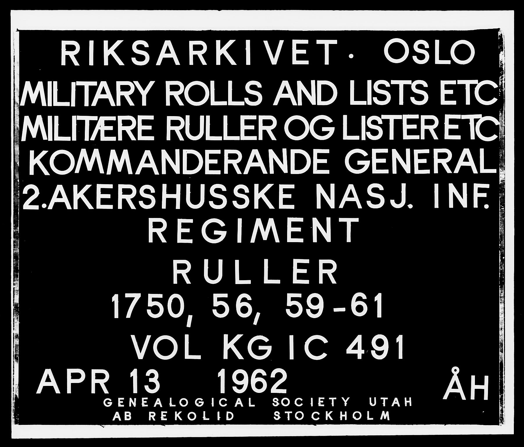 Kommanderende general (KG I) med Det norske krigsdirektorium, RA/EA-5419/E/Ea/L0491: 2. Akershusiske regiment, 1750-1761, s. 1