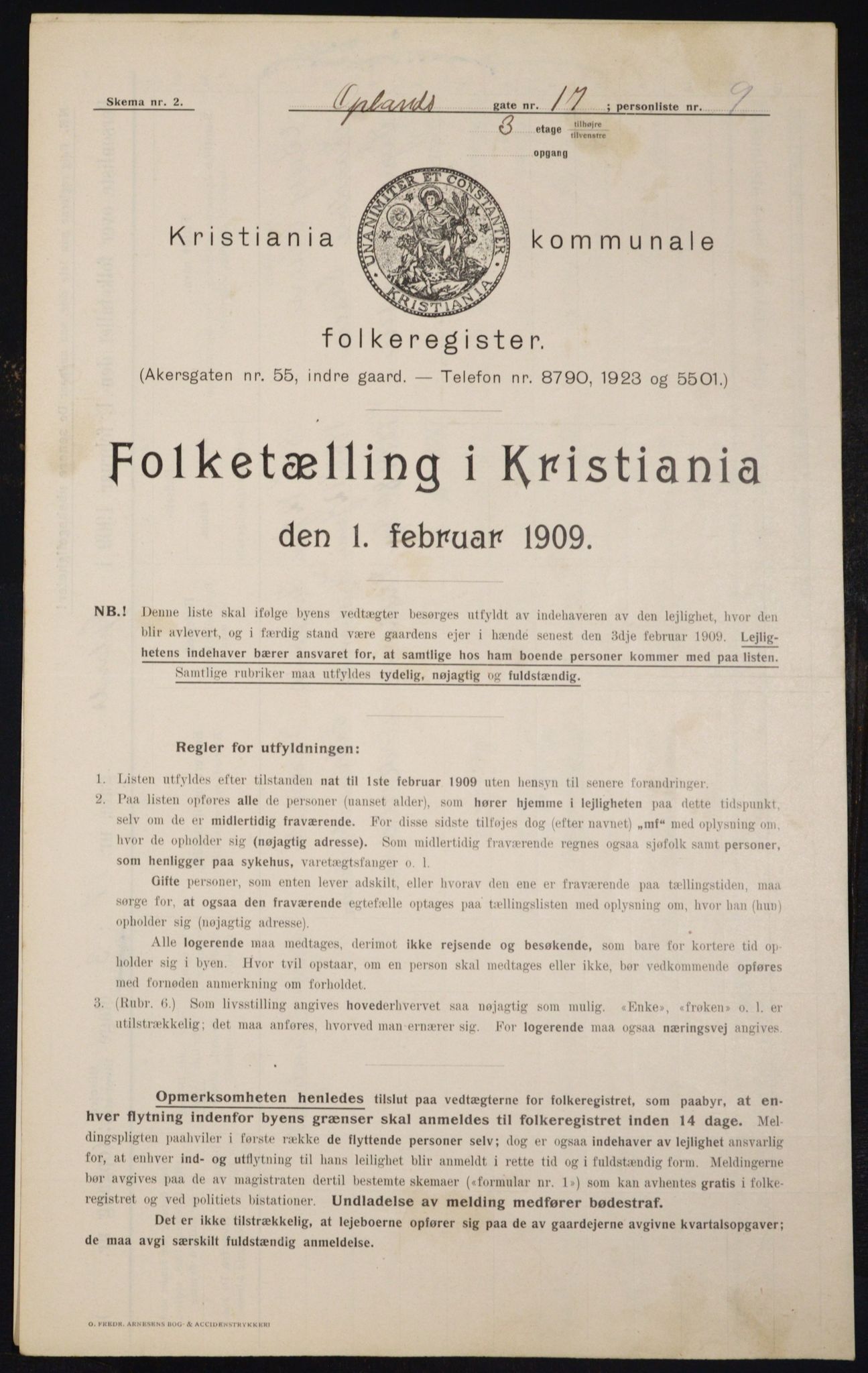 OBA, Kommunal folketelling 1.2.1909 for Kristiania kjøpstad, 1909, s. 68693