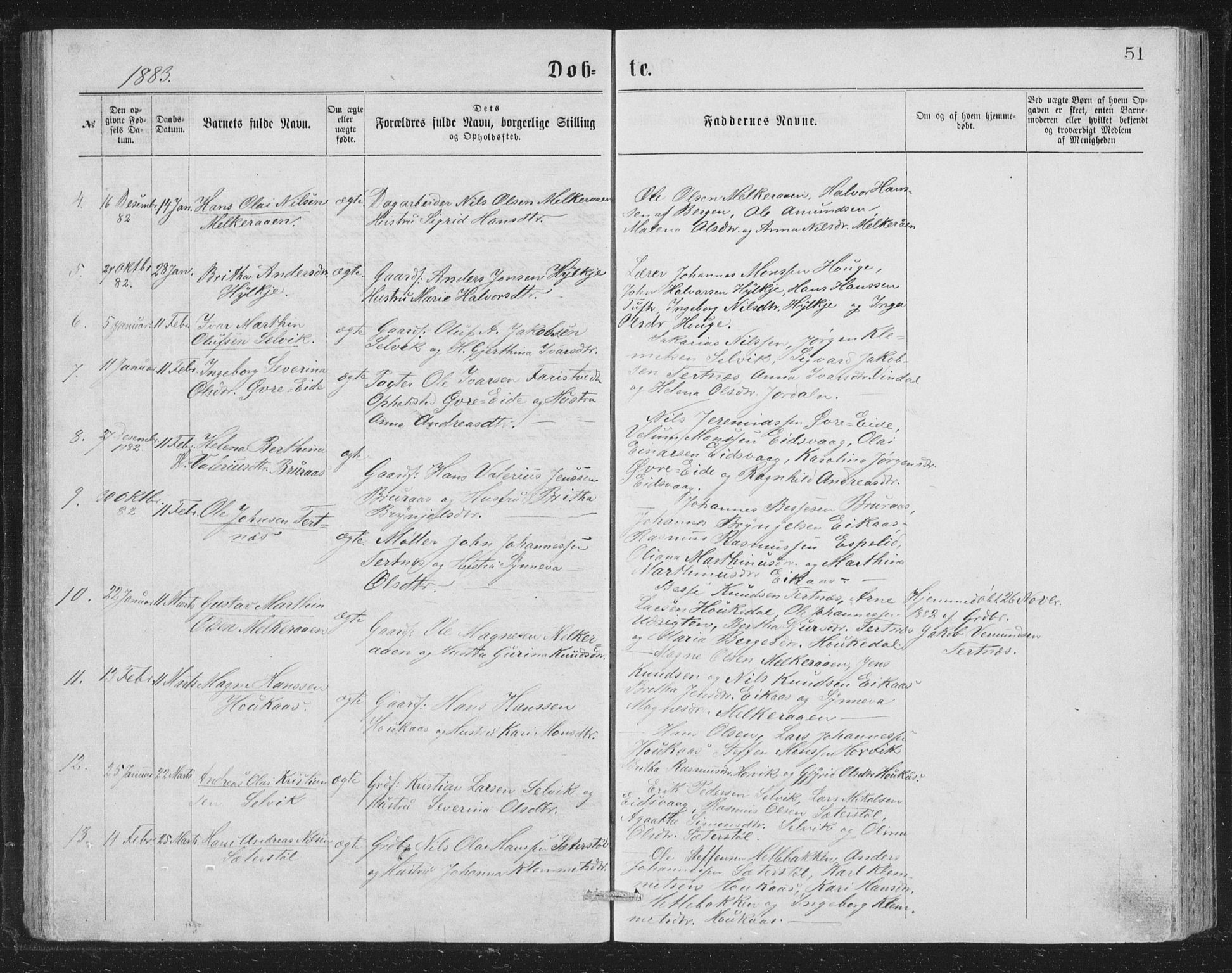 Åsane sokneprestembete, AV/SAB-A-79401/H/Hab: Klokkerbok nr. A 1, 1870-1884, s. 51