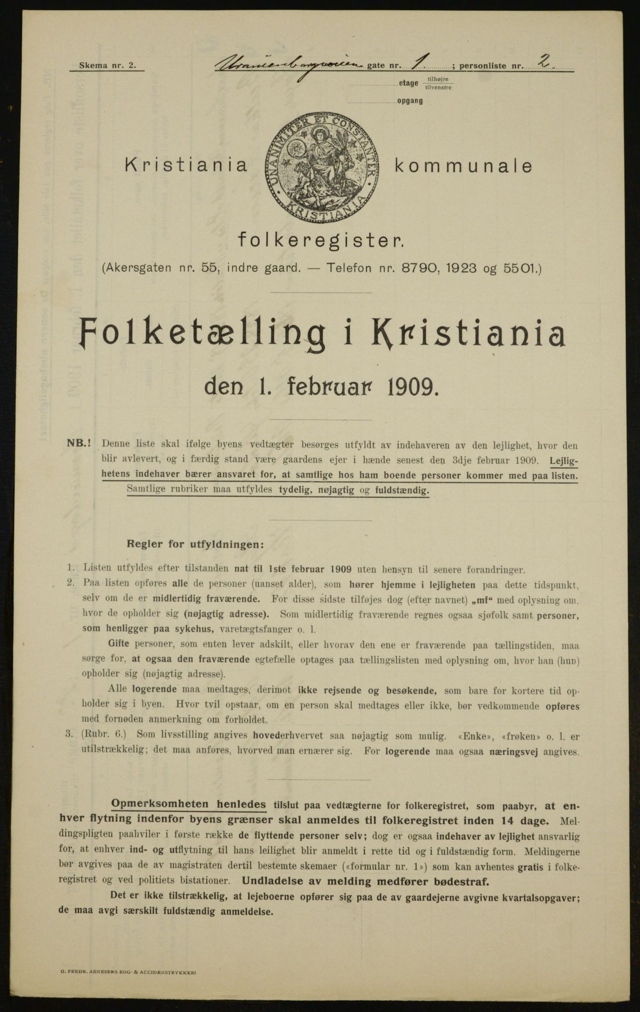 OBA, Kommunal folketelling 1.2.1909 for Kristiania kjøpstad, 1909, s. 109169