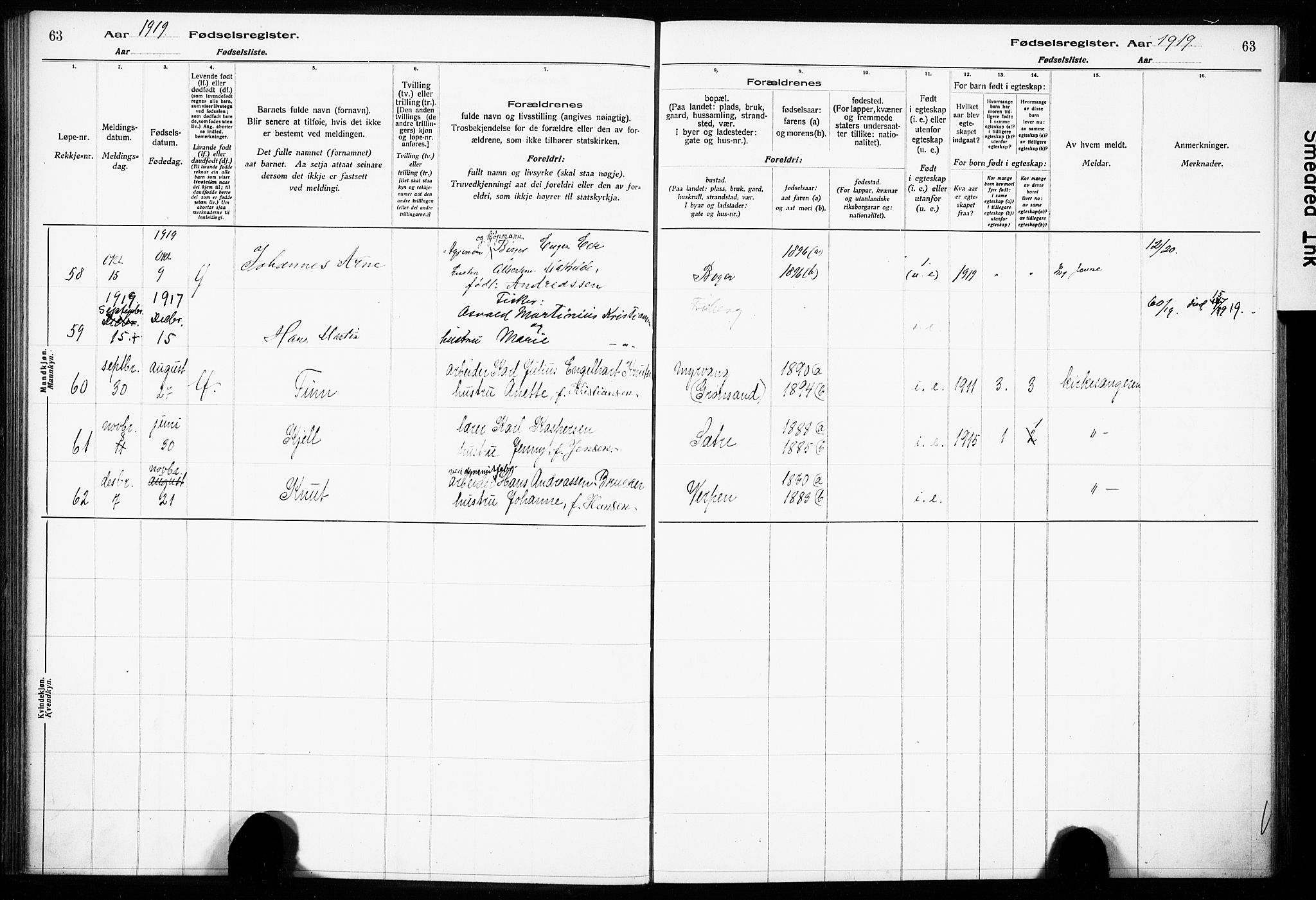 Hurum kirkebøker, AV/SAKO-A-229/J/Ja/L0001: Fødselsregister nr. 1, 1916-1928, s. 63