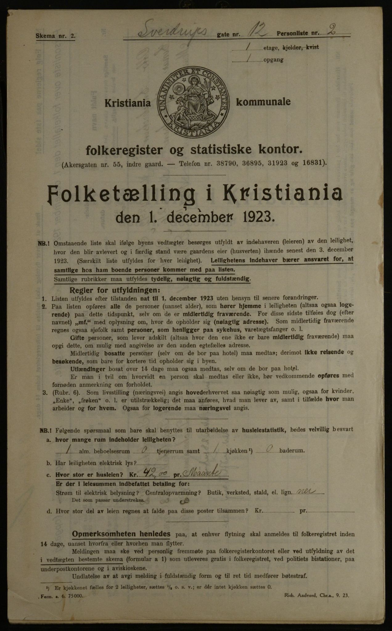 OBA, Kommunal folketelling 1.12.1923 for Kristiania, 1923, s. 116727