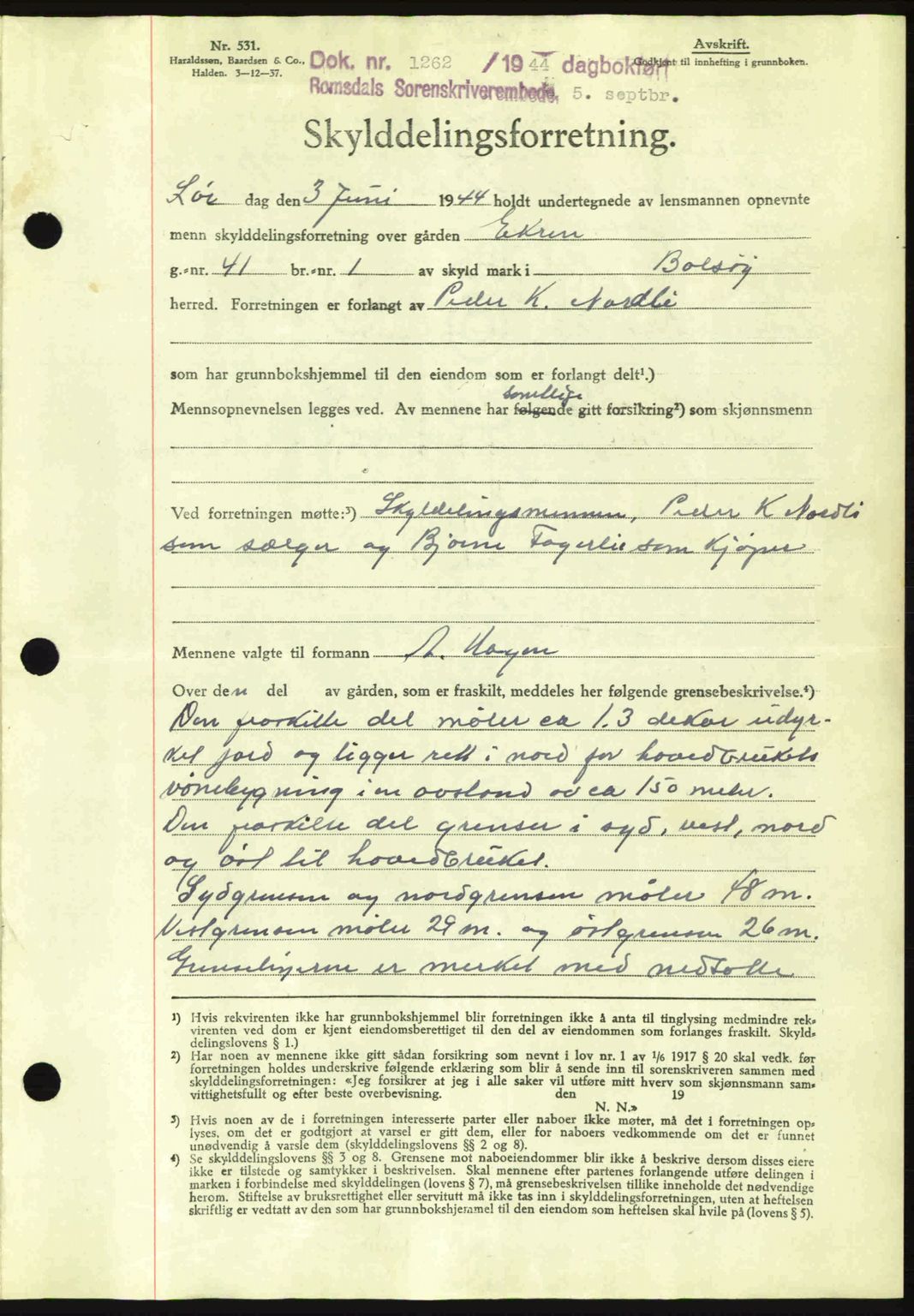 Romsdal sorenskriveri, SAT/A-4149/1/2/2C: Pantebok nr. A16, 1944-1944, Dagboknr: 1262/1944