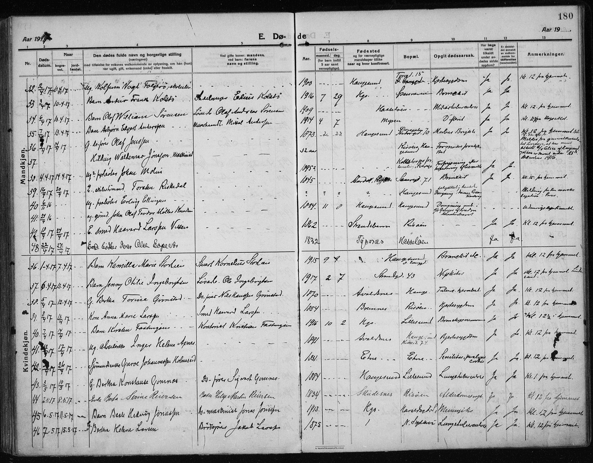 Haugesund sokneprestkontor, AV/SAST-A -101863/H/Ha/Haa/L0009: Ministerialbok nr. A 9, 1914-1929, s. 180